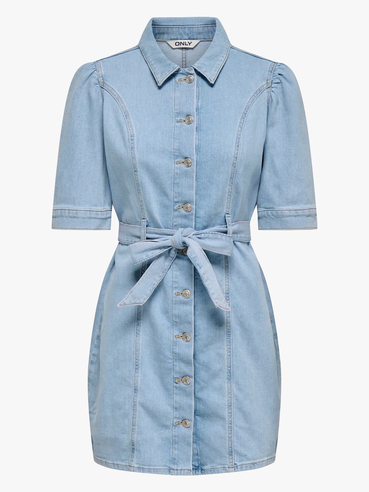 Only Vibbe Short Sleeve Belt Denim Dress Light Blue Denim
