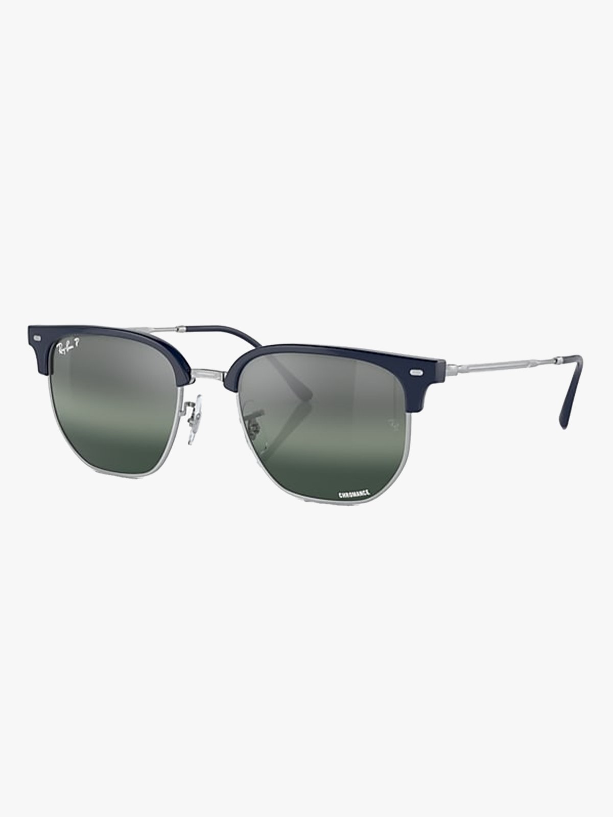 Ray-Ban New Clubmaster Polarized Frame: Polished Blue On Silver / Lenses: Silver, Blue Chromance
