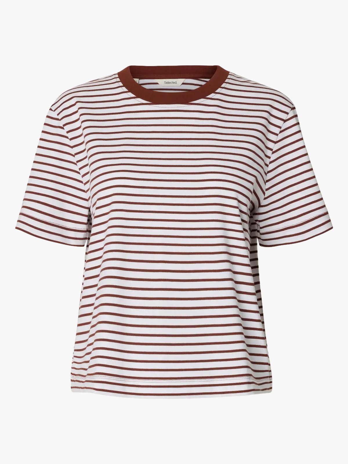 Selected Femme Essential Short Sleeve Striped Boxy Tee Cherry Mahogany / Bright White