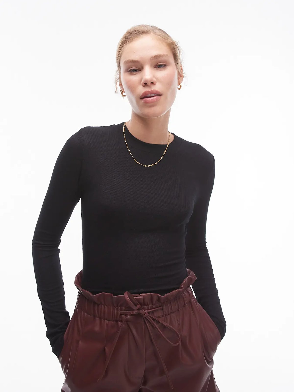 Topshop Premium Long Sleeve Top Black