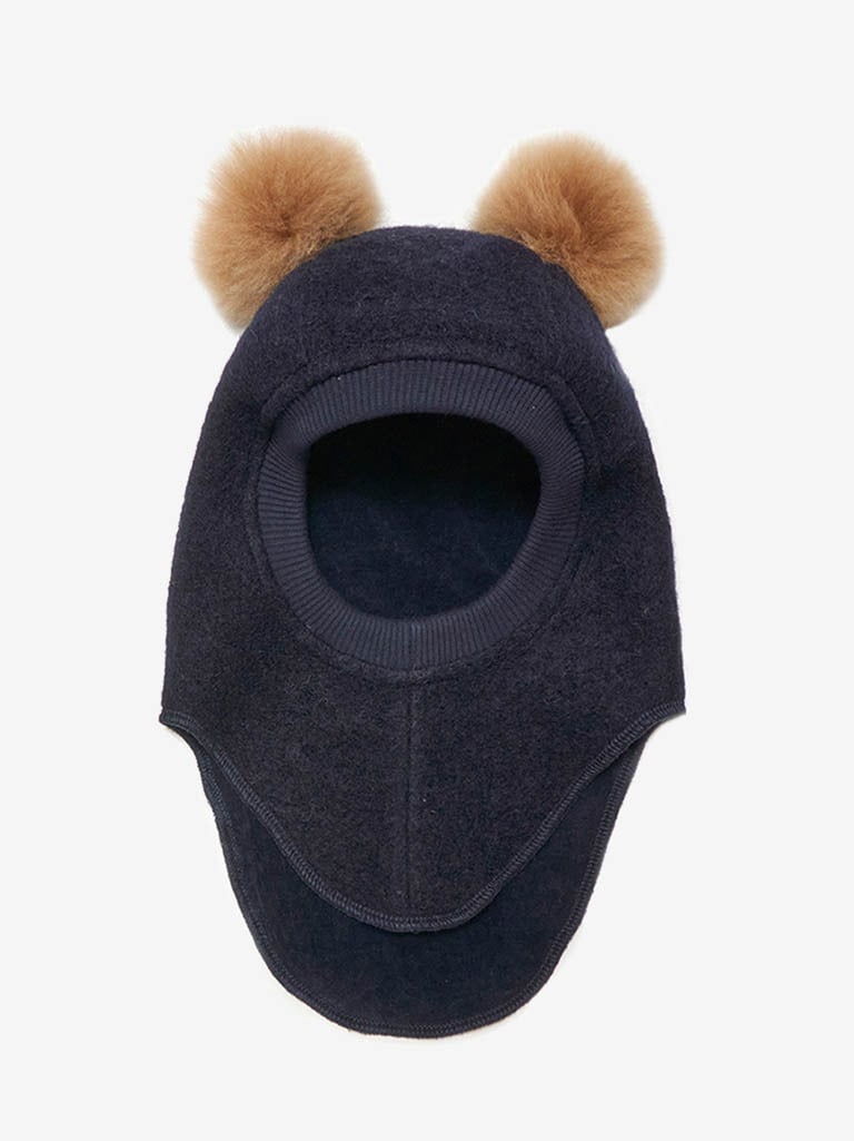 Huttelihut Balaclava Wool Alpaca Pompoms Dark Navy