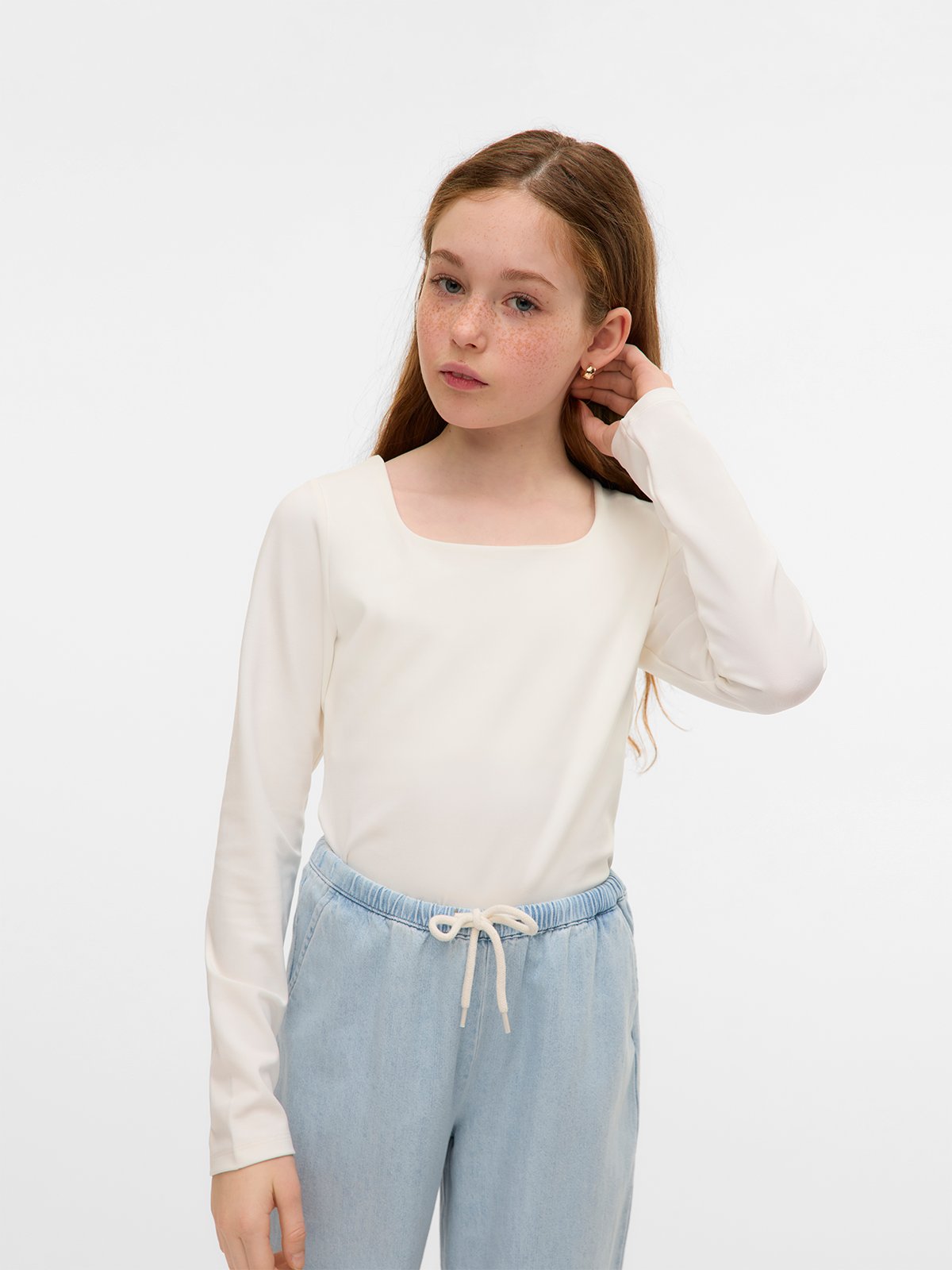 Vero Moda Girl Million Long Sleeve Square Top 2-Way Snow White