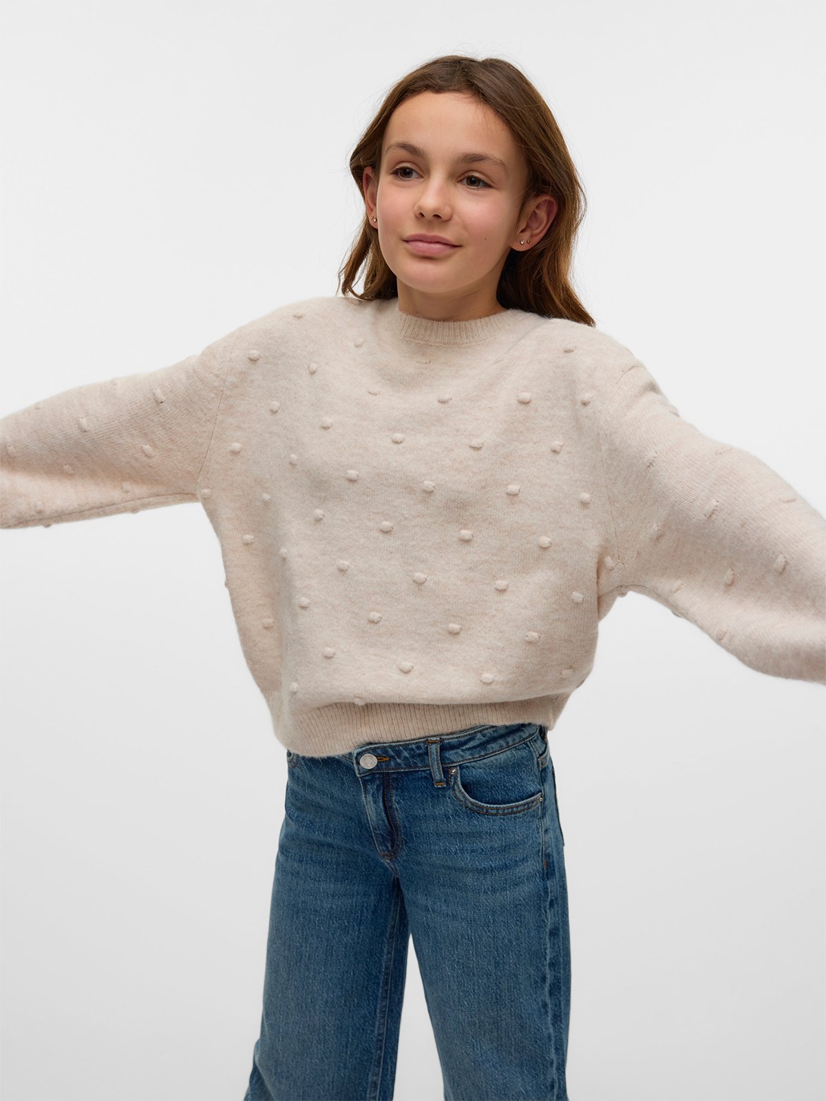 Vero Moda Girl Francesca Long Sleeve O-Neck Pullover Birch W. MELANGE