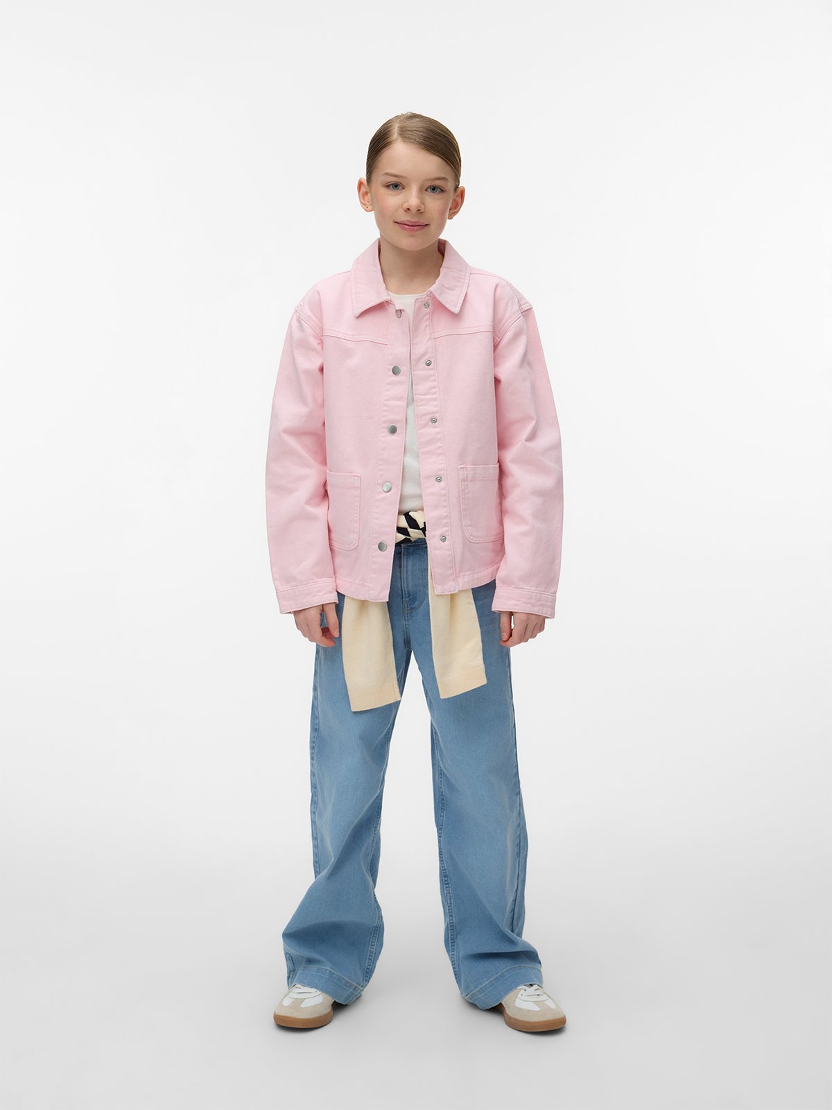 Vero Moda Girl Jamie Long Sleeve Denim Shacket Mix Parfait Pink