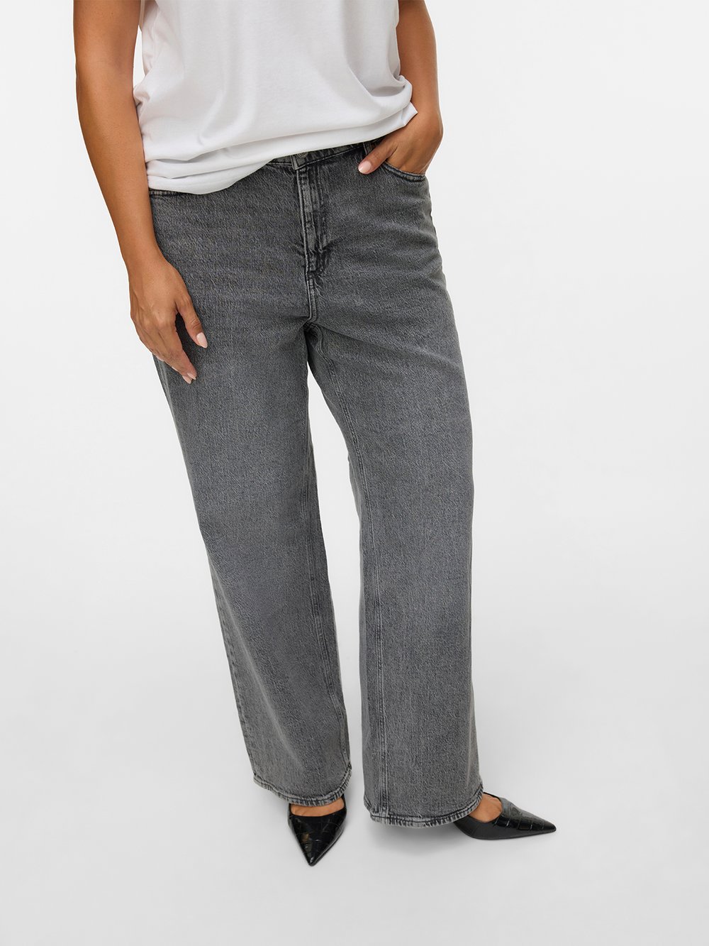 Vero Moda Curve Tessa High Rise Wide Jeans - Grå | Getinspired.no