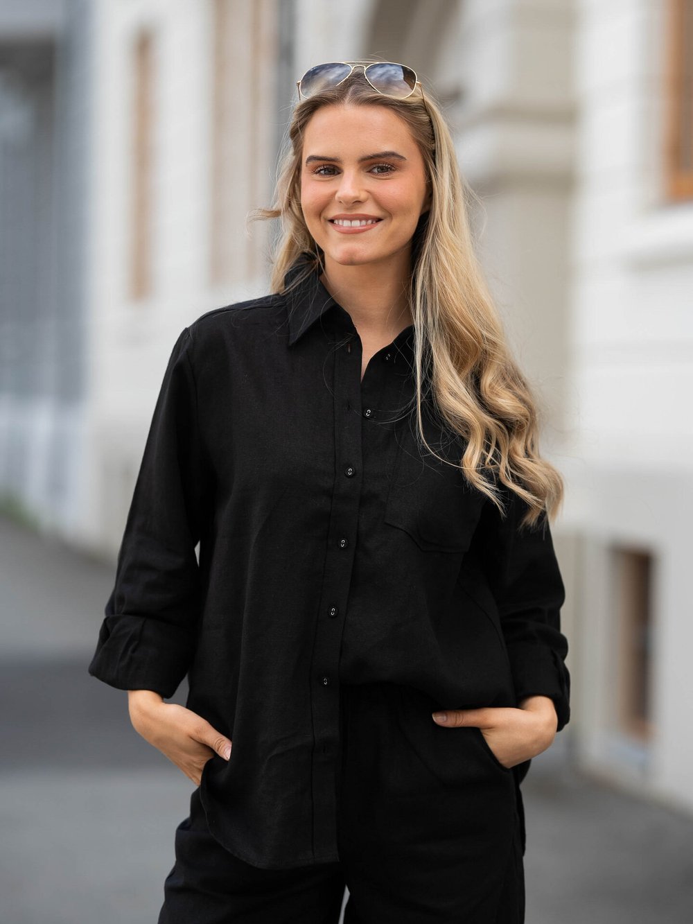 Y.A.S Flaxy Long Sleeve Linen Shirt - Sort | Getinspired.no