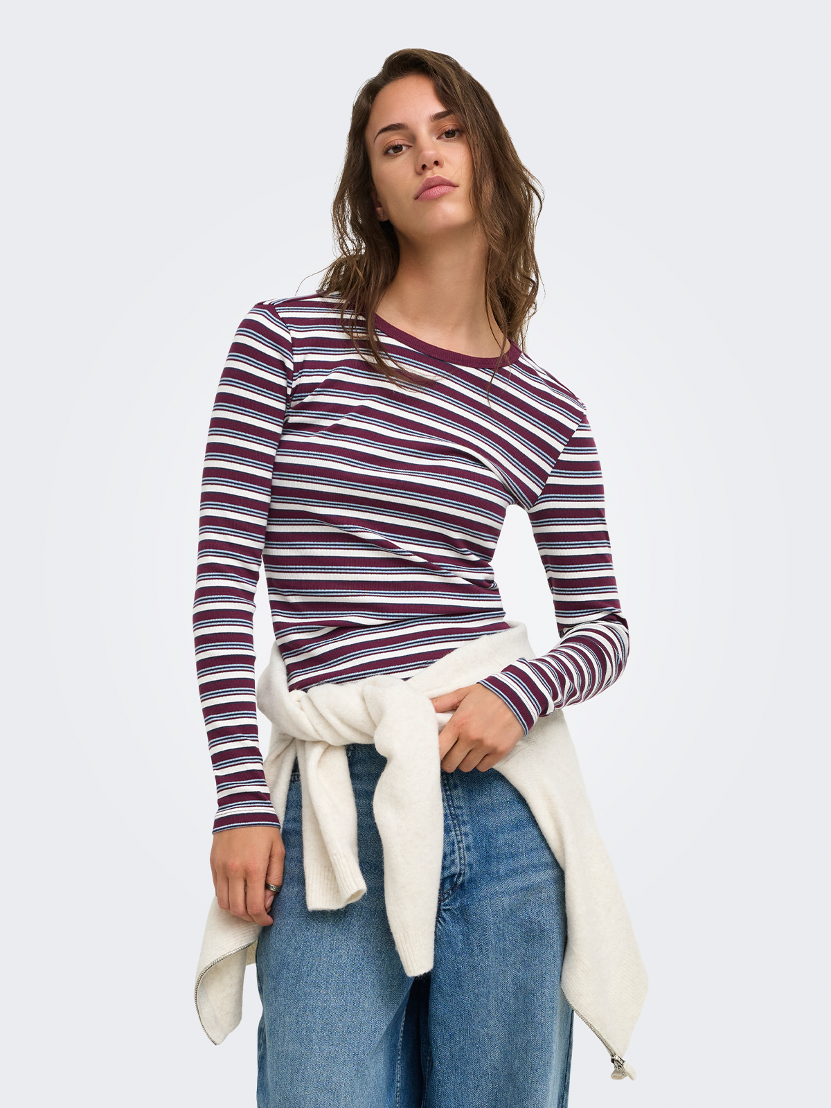 Only Val Long Sleeve O-Neck Stripe Top Fig