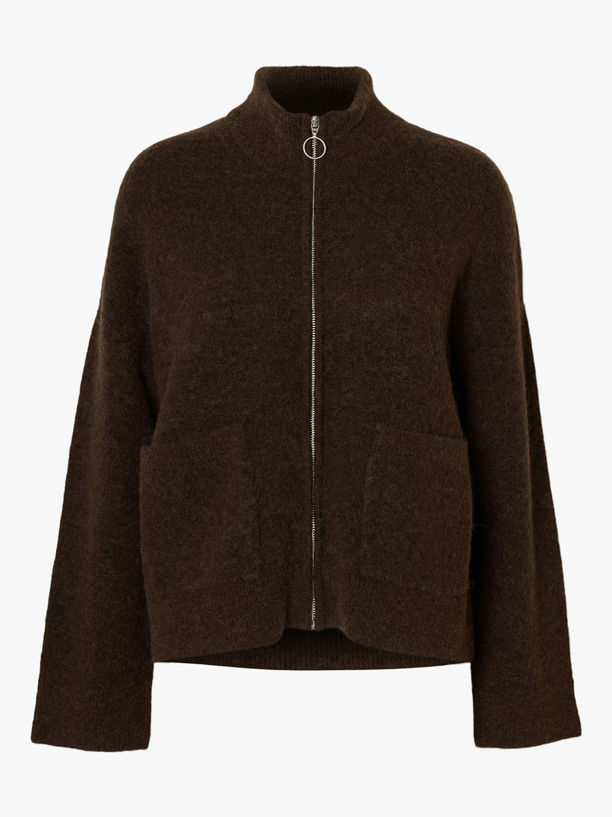 Selected Femme Sia Ras Long Sleeve Knit Zipper Cardigan Delicioso MELANGE