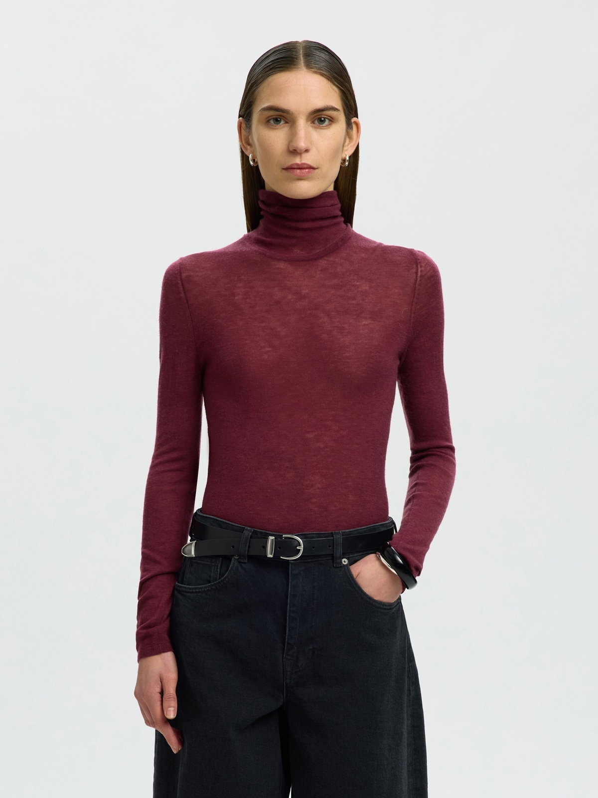 Selected Femme Vendy Wool Long Sleeve Knit Roll Neck Tawny Port