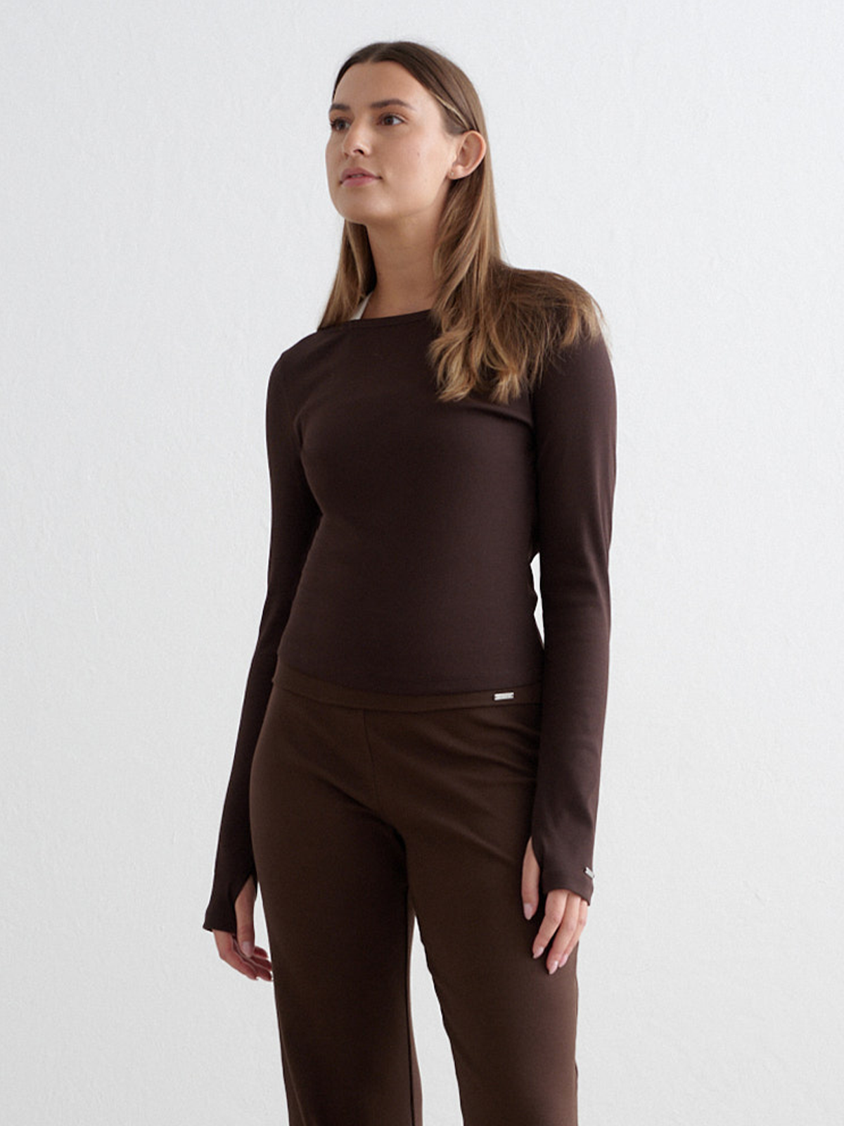 Aim'n Ease Ribbed Long Sleeve Top Chocolate
