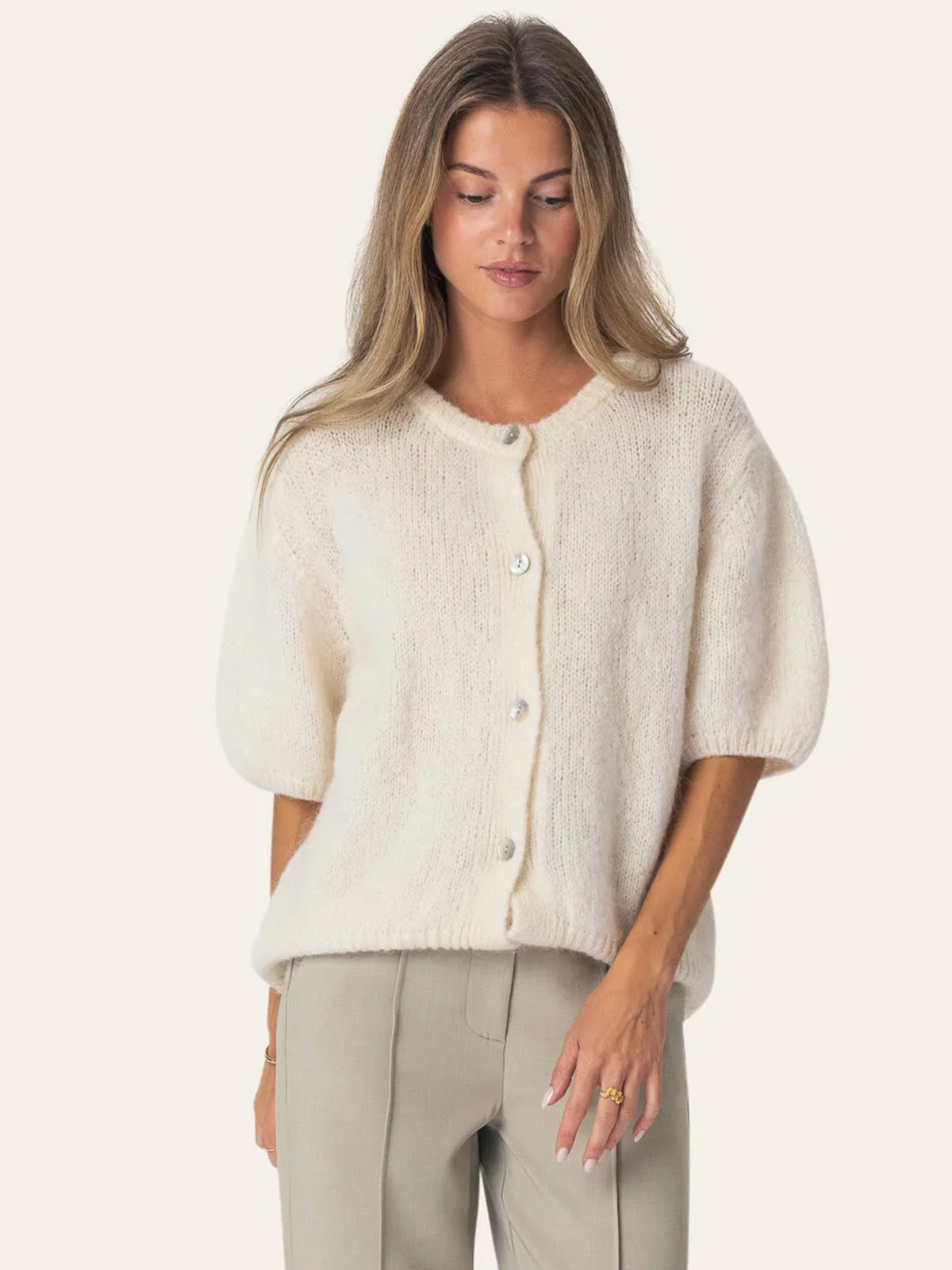BYIC Ida Short Sleeve Cardigan White