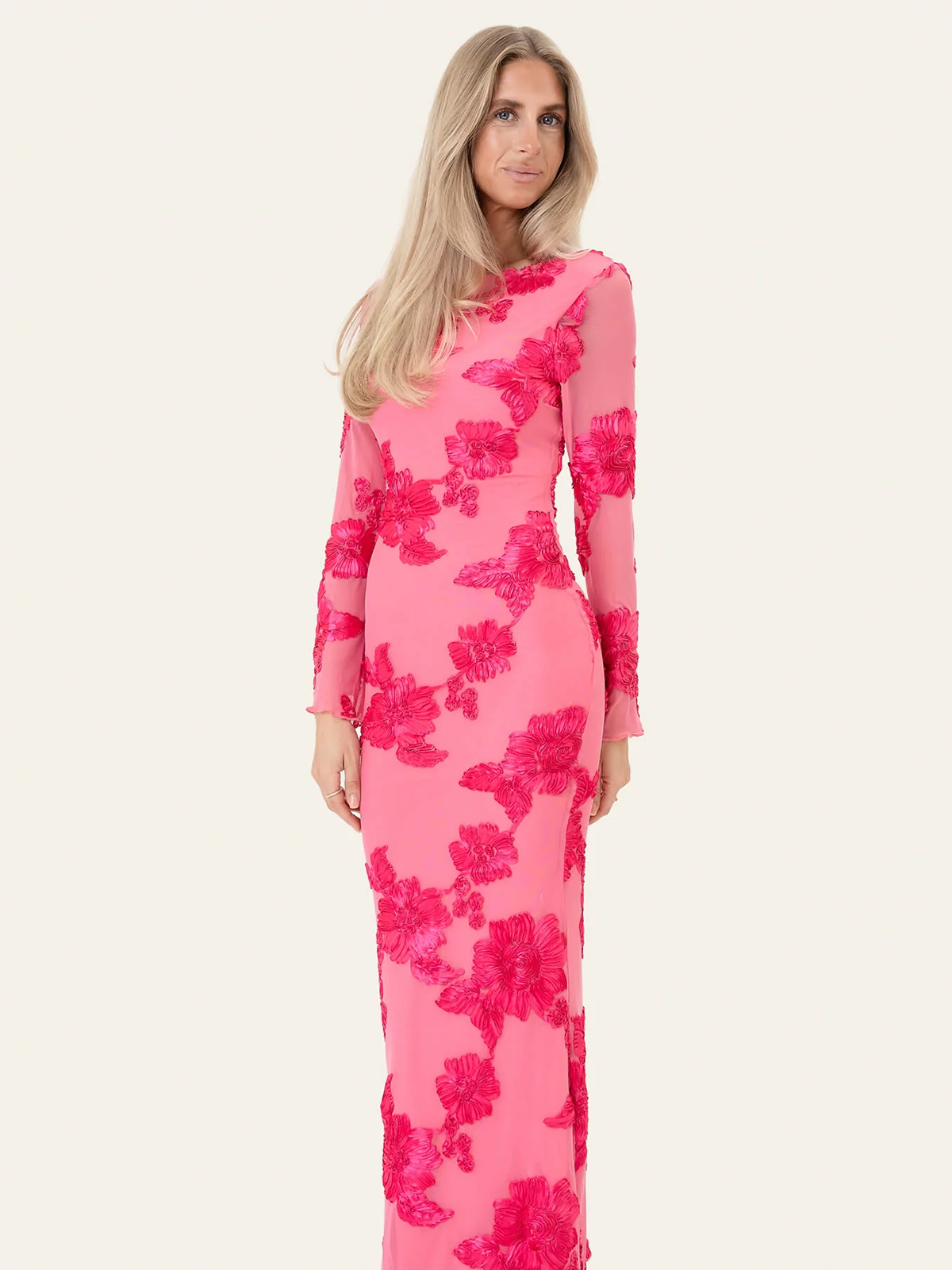 BYIC Floral Mesh Dress Fuchsia Pink Flower