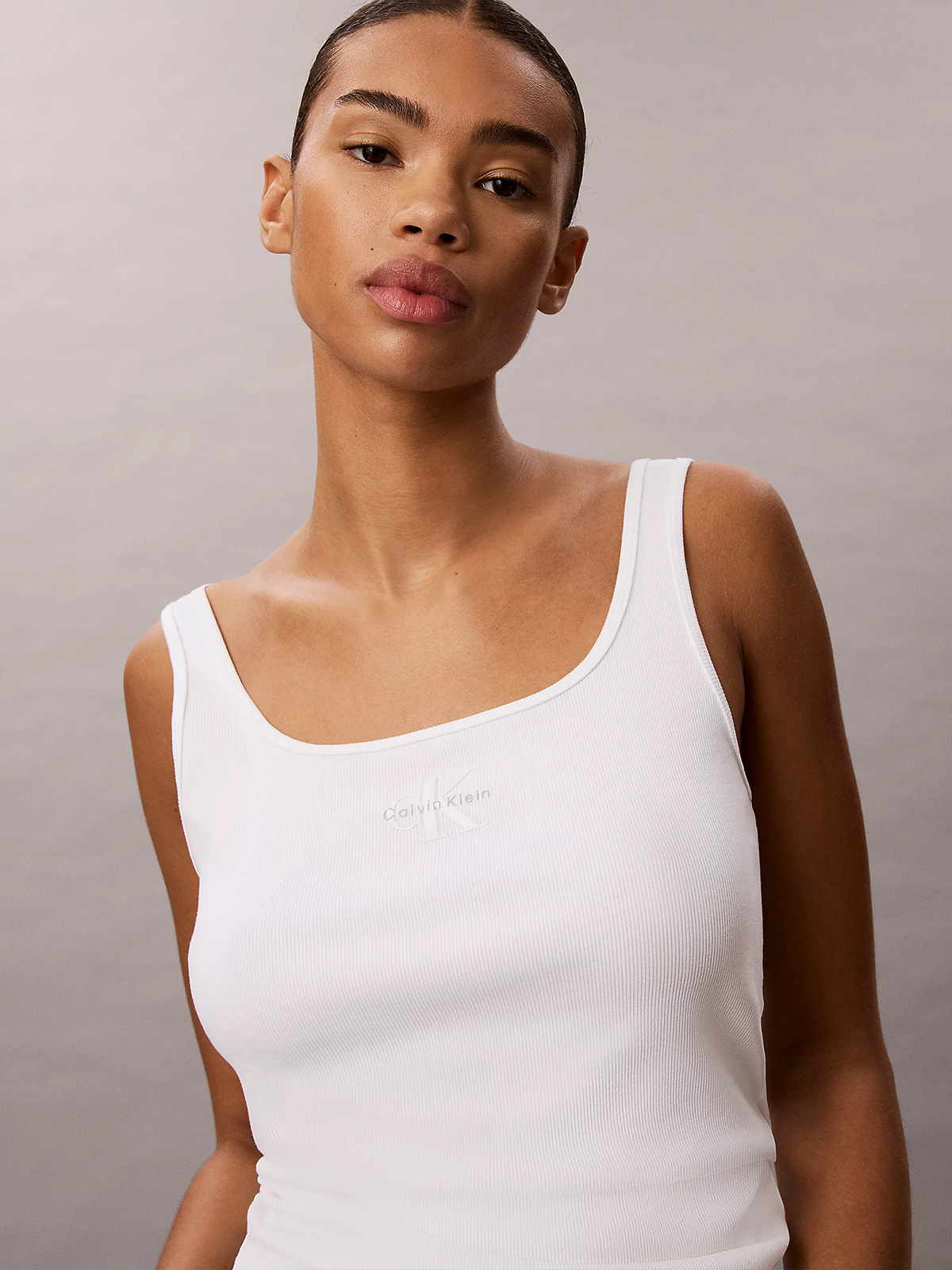 Calvin Klein Monologo Scoop Neck Rib Tank Top Bright White