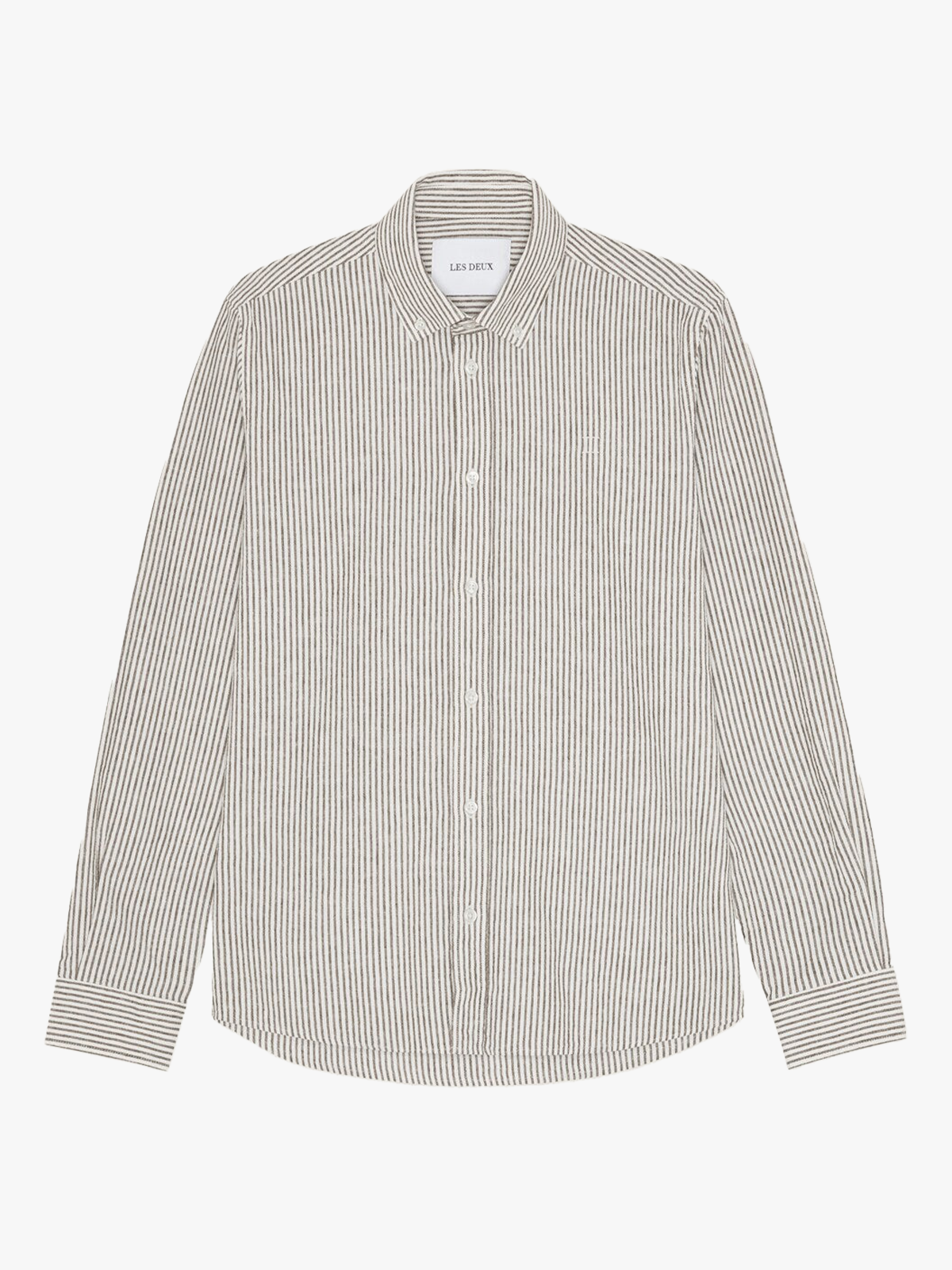Les Deux Konrad Stripe Cotton Linen Shirt Teak Brown