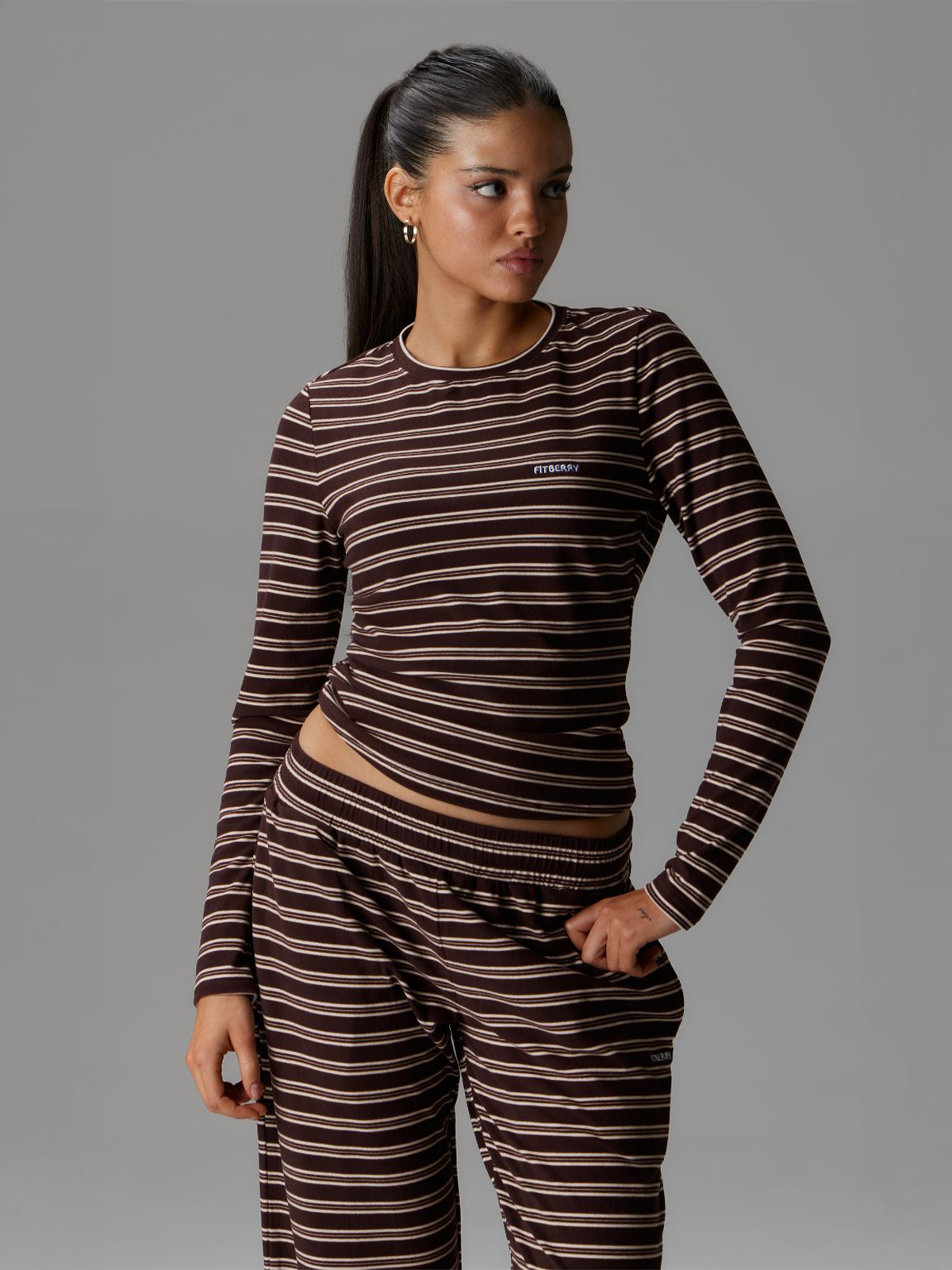 Fitberry Palmer Soft Stripe Top Brown / Creme