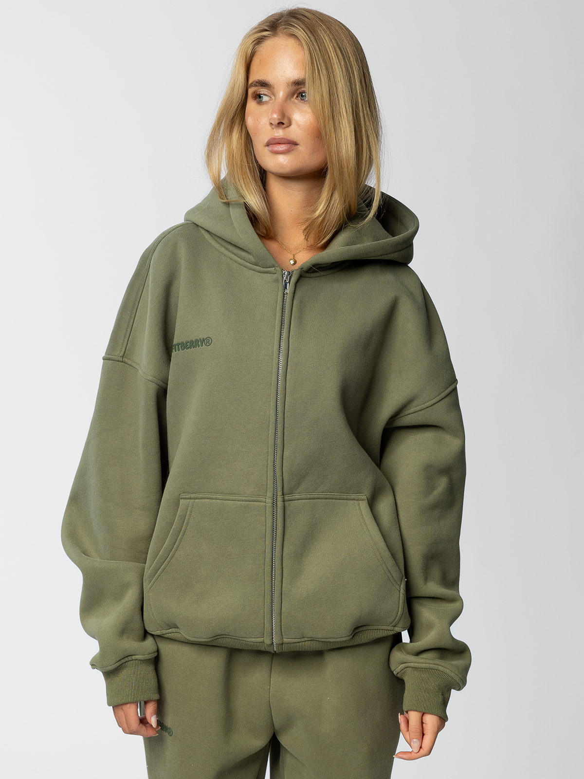 Fitberry Signature Oversized Zip Hoodie Olive