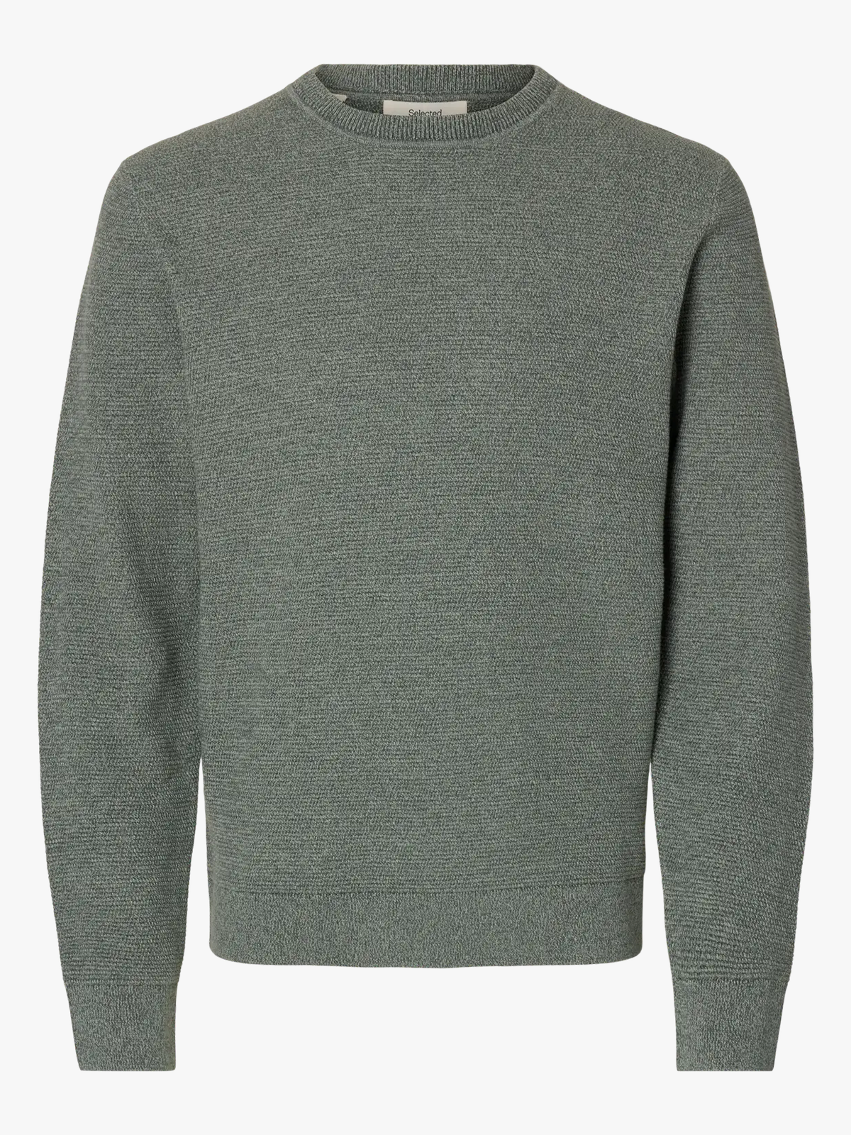 Selected Homme Ross Long Sleeve Knit Structure Crew Neck Balsam Green Aqua Gray