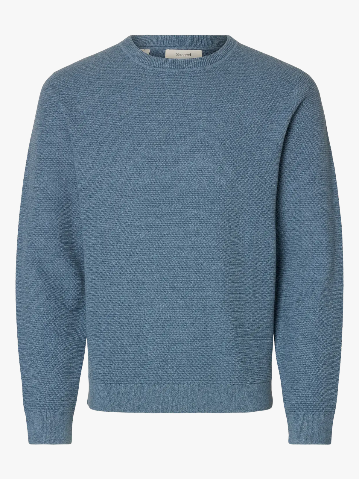 Selected Homme Ross Long Sleeve Knit Structure Crew Neck Blue Mirage Dusty Blue