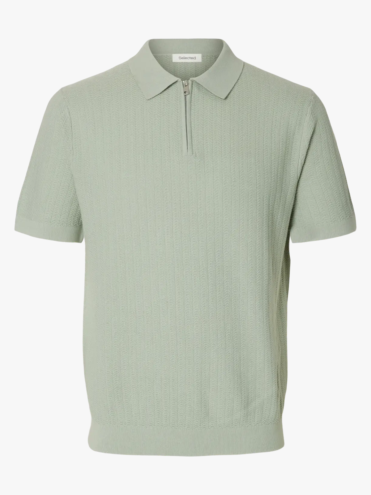 Selected Homme Cran Short Sleeve Knit Structure Zip Polo Aqua Gray