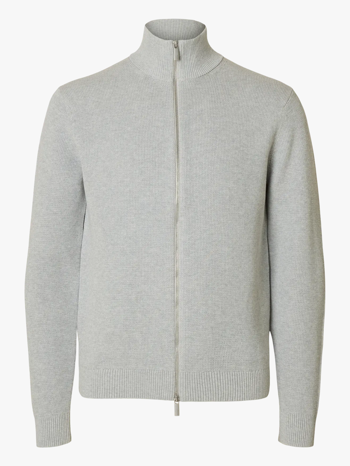 Selected Homme Dane Long Sleeve Knit Structure Full Zip Light Grey Melange