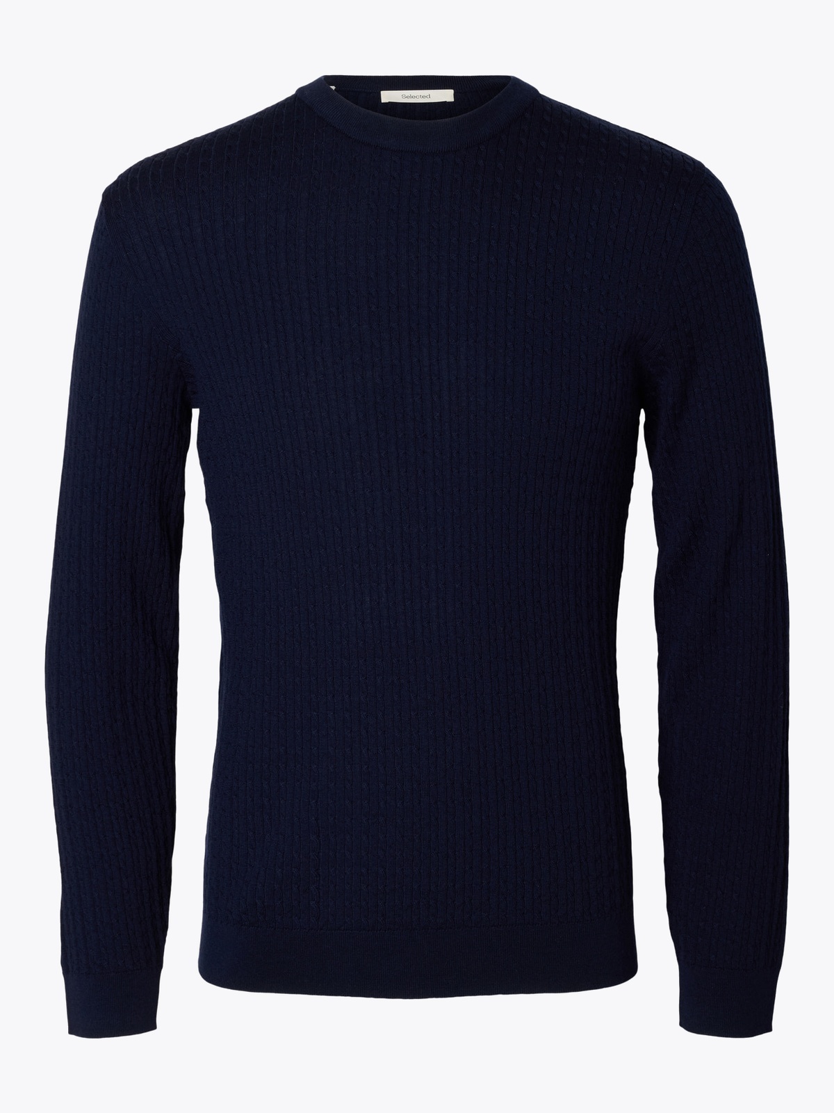 Selected Homme Tray Long Sleeve Knit Merino Cable Crew Navy Blazer