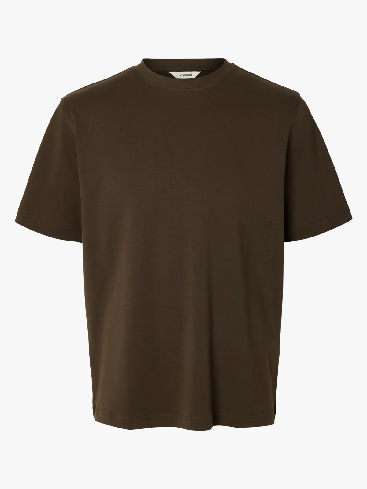 Selected Homme Taj Mid Weight Peach Short Sleeve O-Neck Tee Turkish Coffee