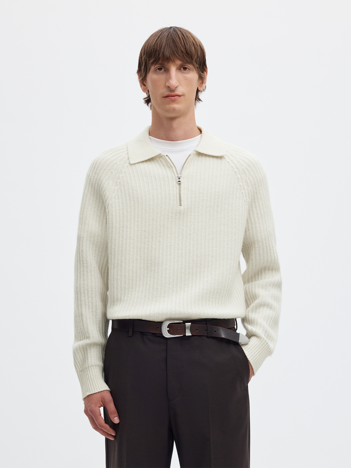 Selected Homme Ben Long Sleeve Knit Half Zip Polo Egret