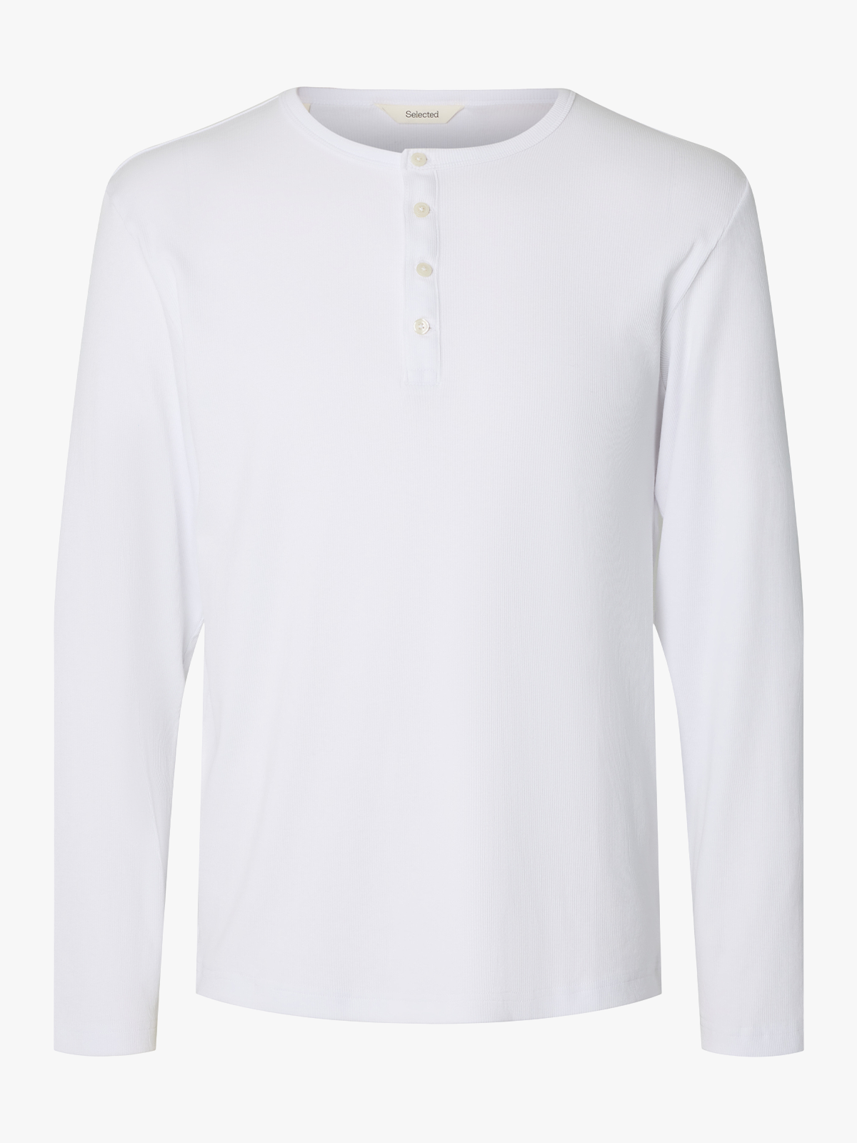 Selected Homme Austin Rib Long Sleeve Henley Tee Bright White