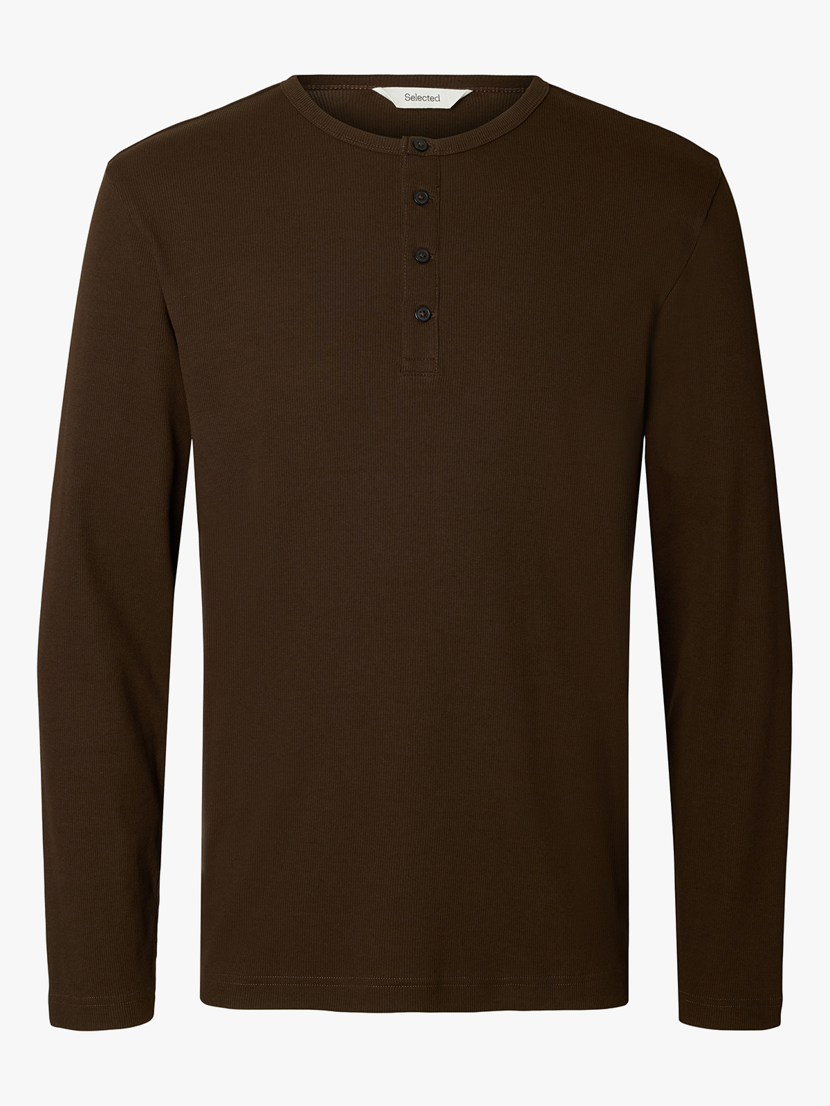 Selected Homme Austin Rib Long Sleeve Henley Tee Demitasse
