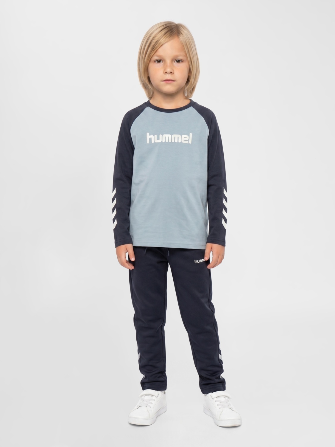 Hummel Junior Logo T-Shirt Long Sleeve Dusty Blue