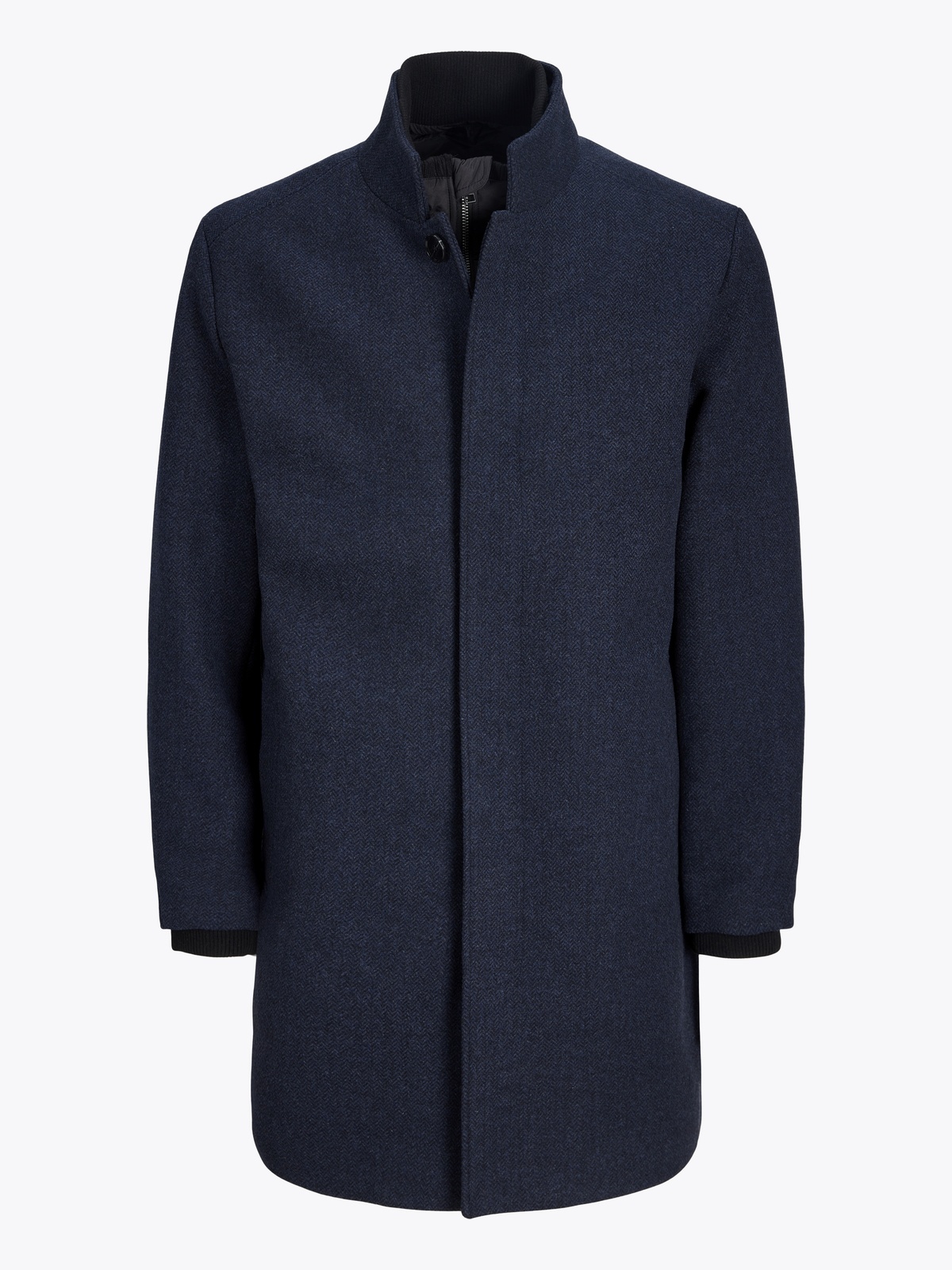 Jack & Jones Melton Wool Blend Coat Dark Navy HERRINGBONE STRUCTURE