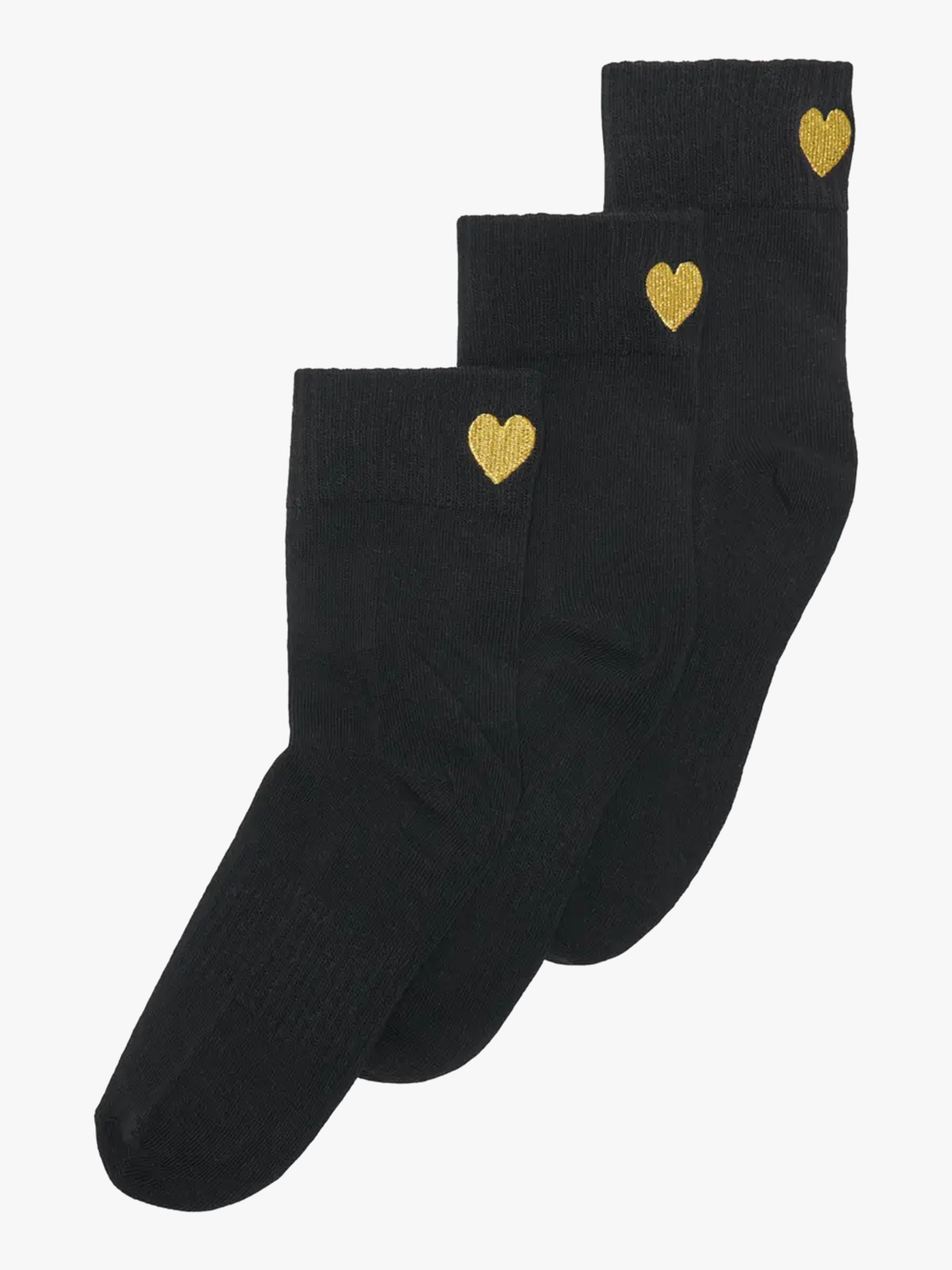 Kids Only Tine Heart Tennis Sock 3-Pack Black Gold Lurex Heart