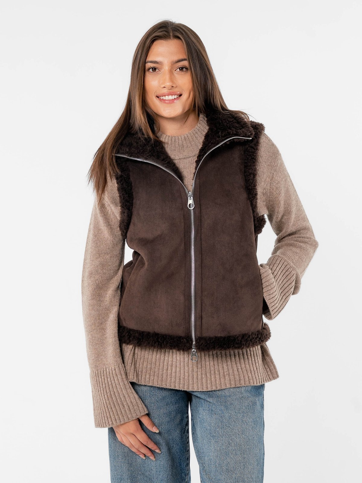 Løøv Erica Shearling Vest Brown