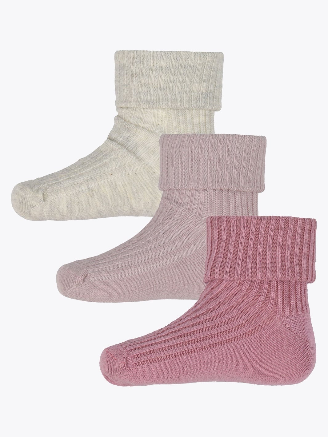 Minymo Baby 2x2 Rib Sock 3-Pack Grey / Rose