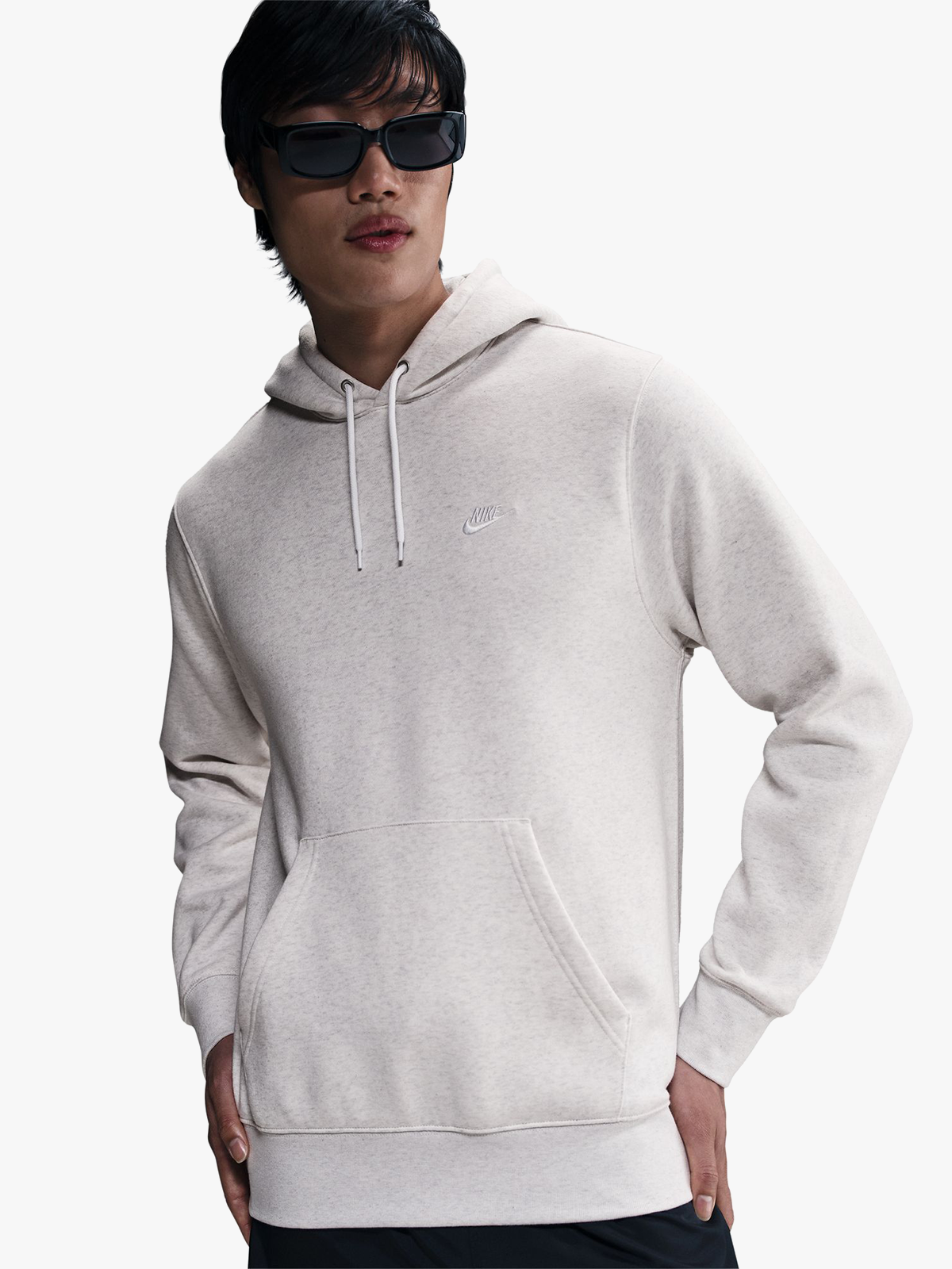 Nike Club Pullover Fleece Hoodie Birch Heather / White