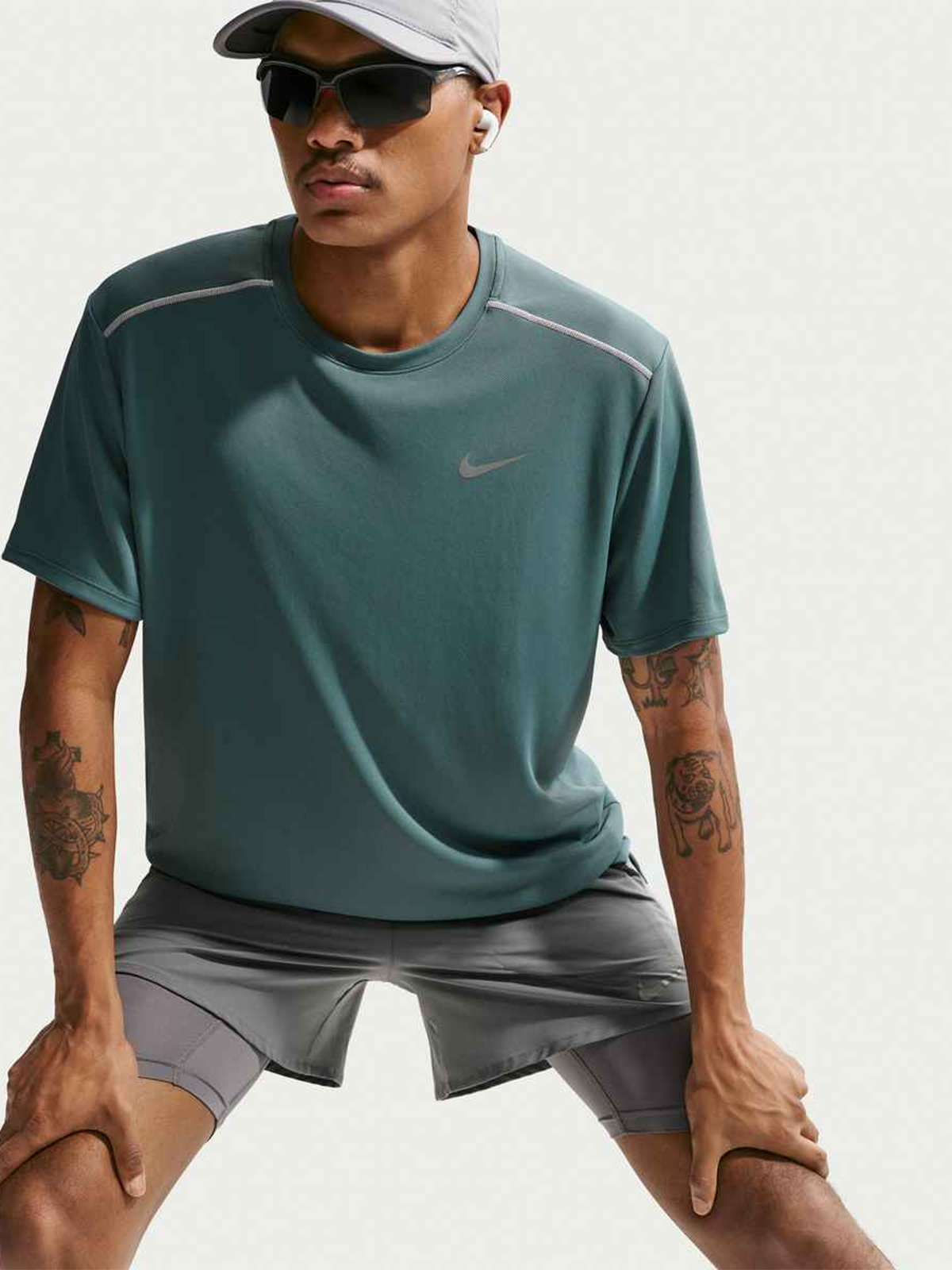 Nike Dri-Fit Miler UV Short Sleeve Running Top Mineral Slate / Reflective Silver