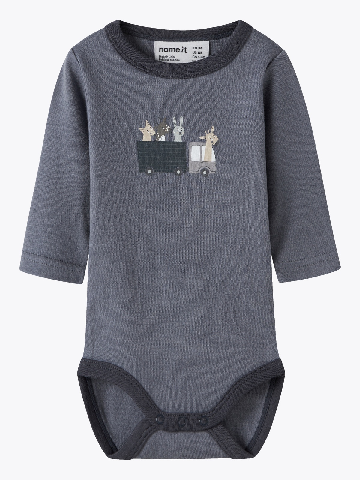 Name It Willit Wool Long Sleeve Body Folkstone Gray ANIMALS AT WORK