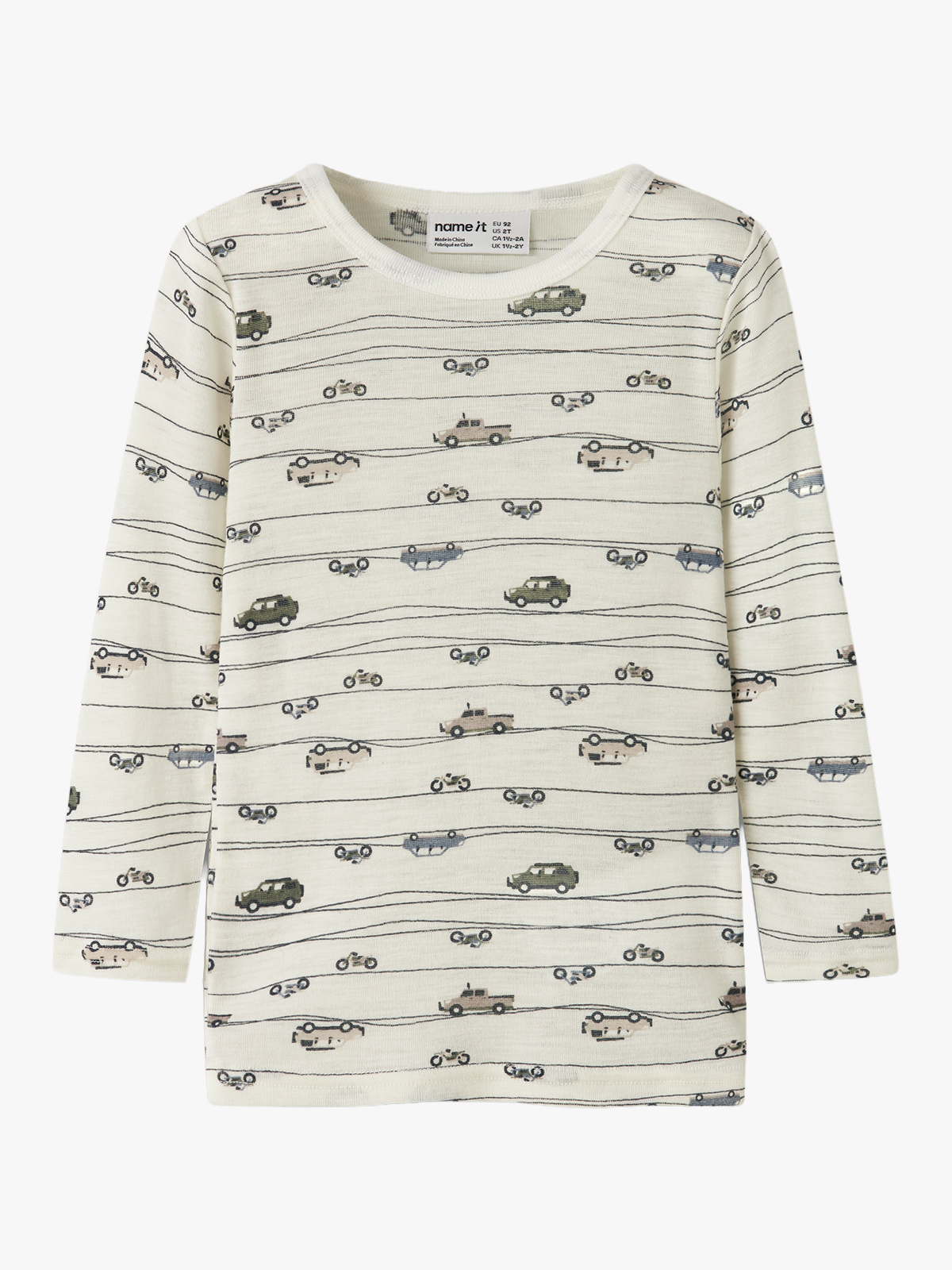 Name It Wang Wool Rib Long Sleeve Top All Over Print Snow White