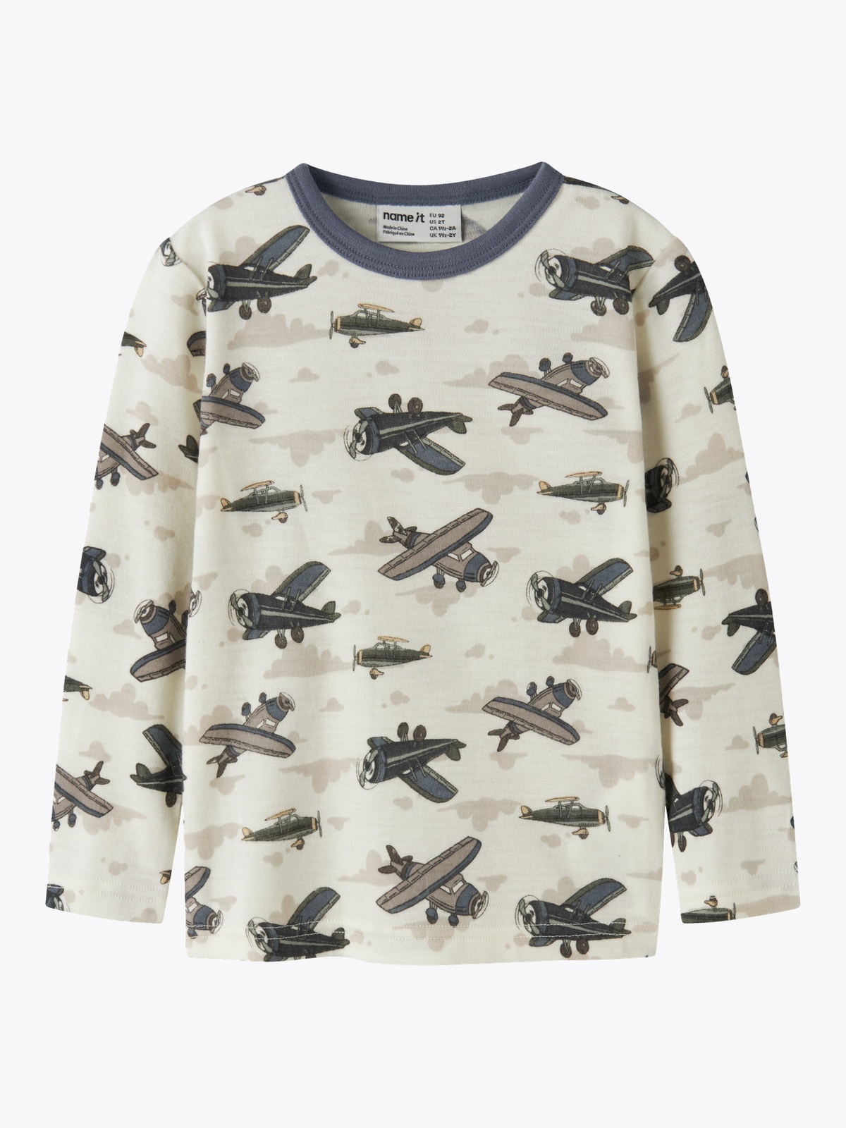 Name It Willitus Wool Long Sleeve Top snow white airplanes