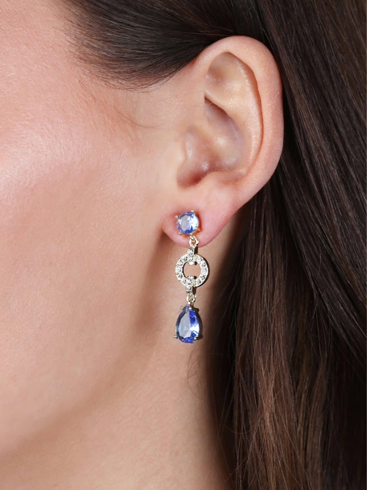 Snö Of Sweden Callie crystal ear Gold with light blue