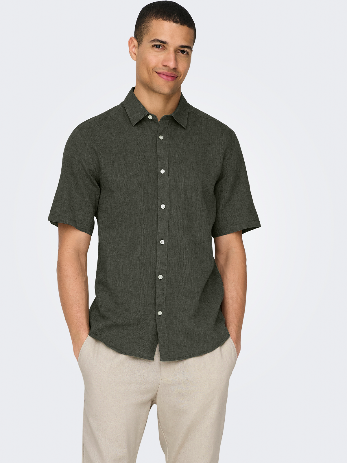 Only & Sons Caiden Short Sleeve Solid Linen Shirt Kambaba