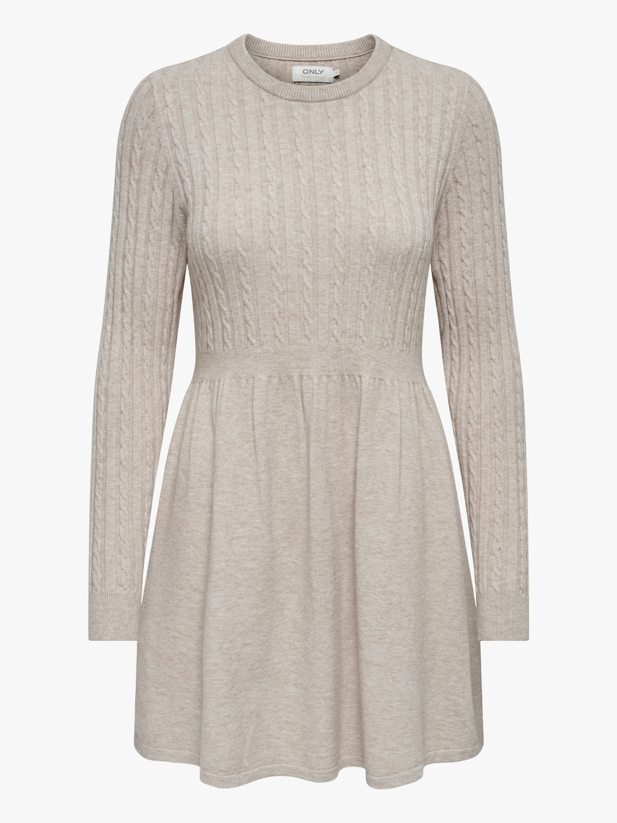 Only Fia Long Sleeve Cable Dress Knit Wheatered Teak