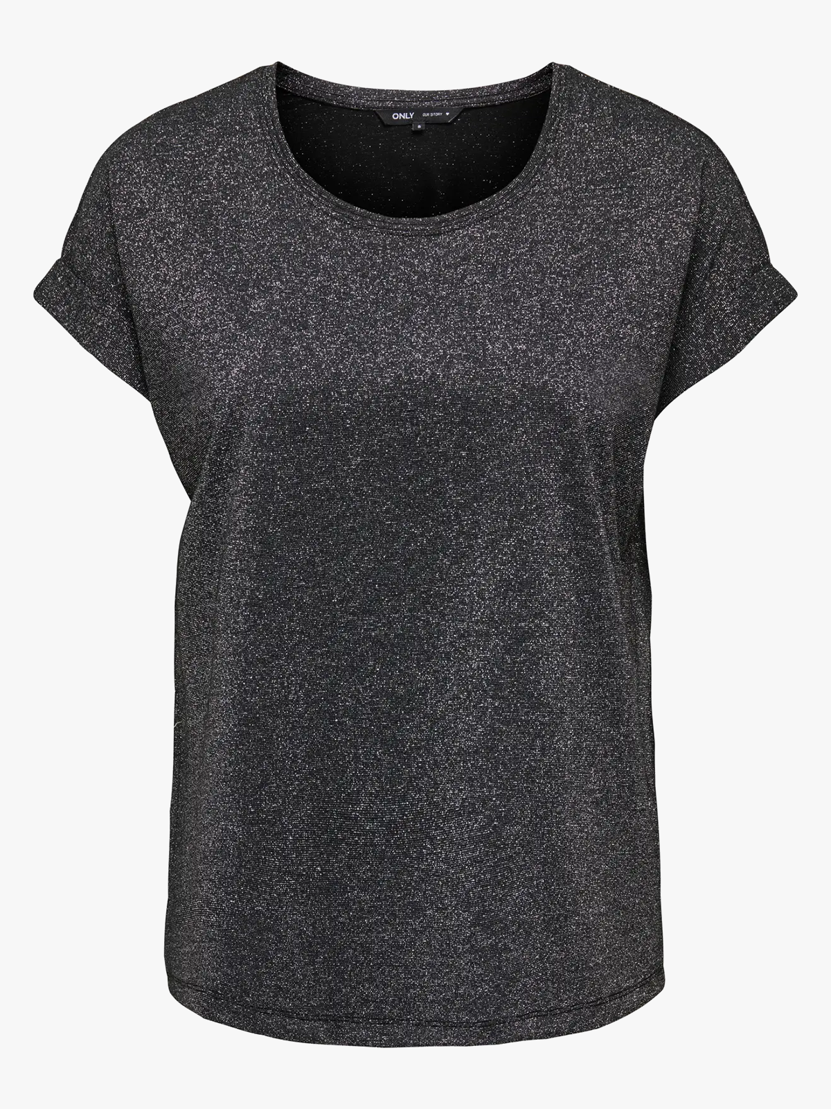 Only Moster Glitter Short Sleeve Top Black Silver Lurex