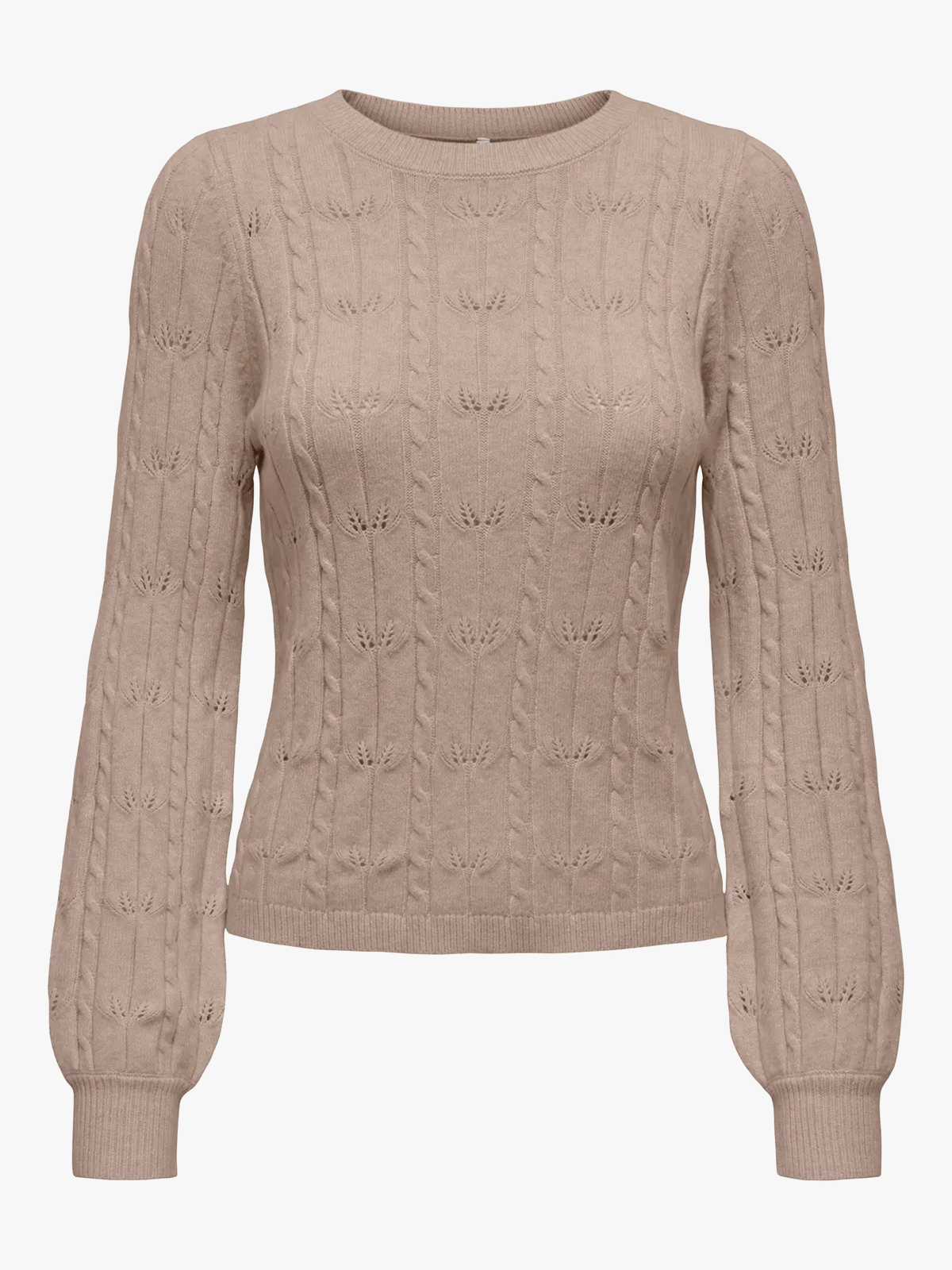 Only Katia Long Sleeve Structure O-Neck Pullover Cable Knit Mocha Meringue Melange