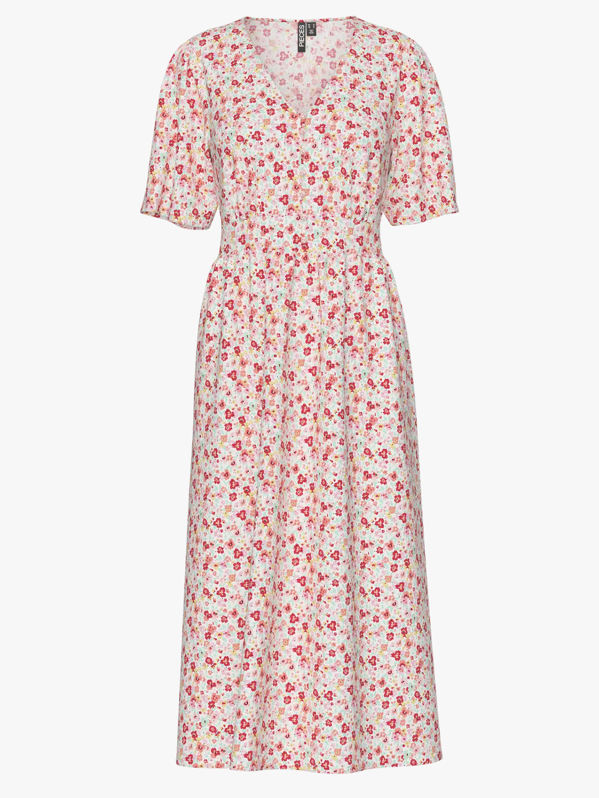 Pieces Tala Short Sleeve Midi Dress Cloud Dancer Multi Flower