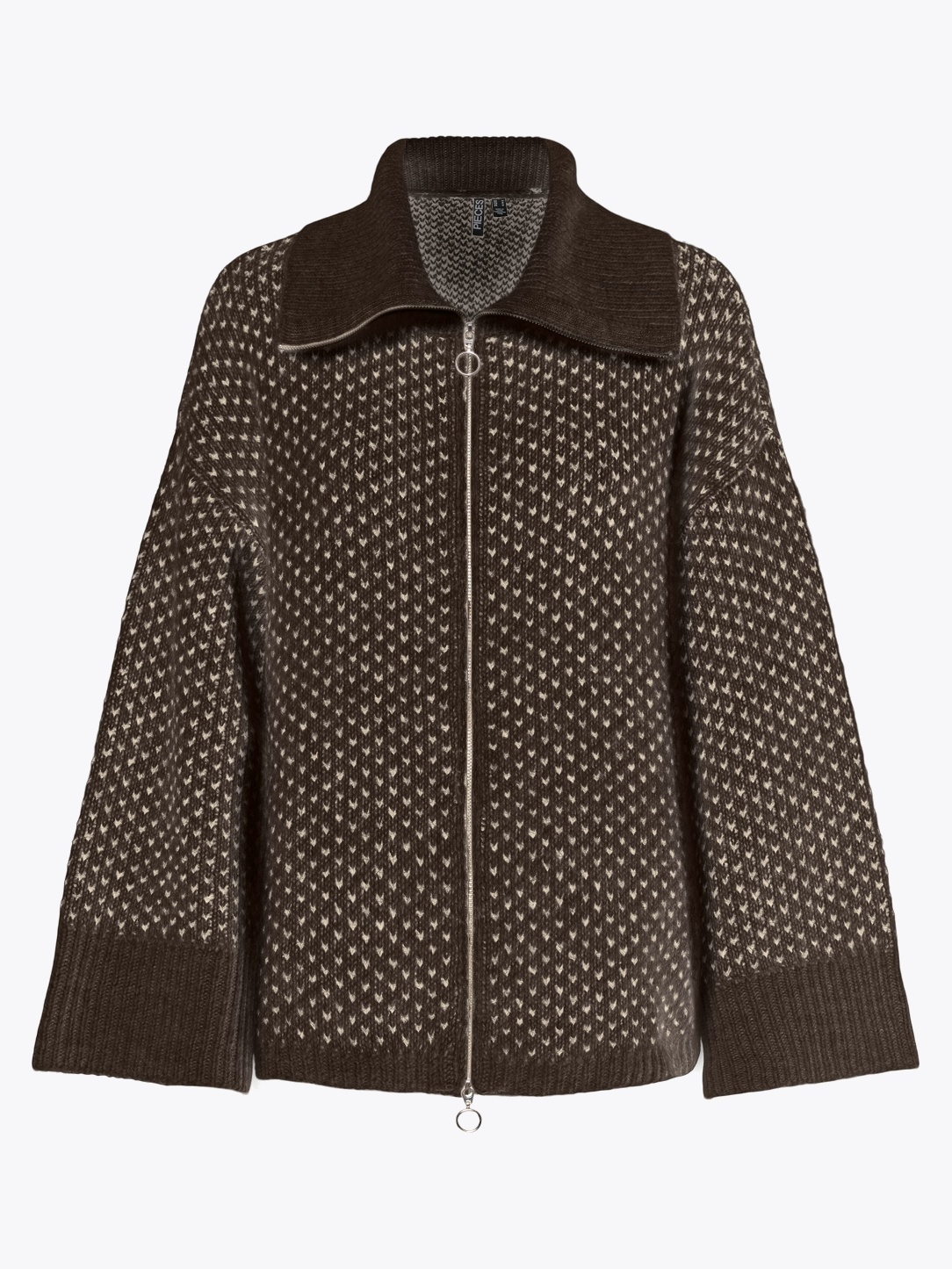 Pieces Mordic Long Sleeve Loose Knit Cardigan Hot Fudge