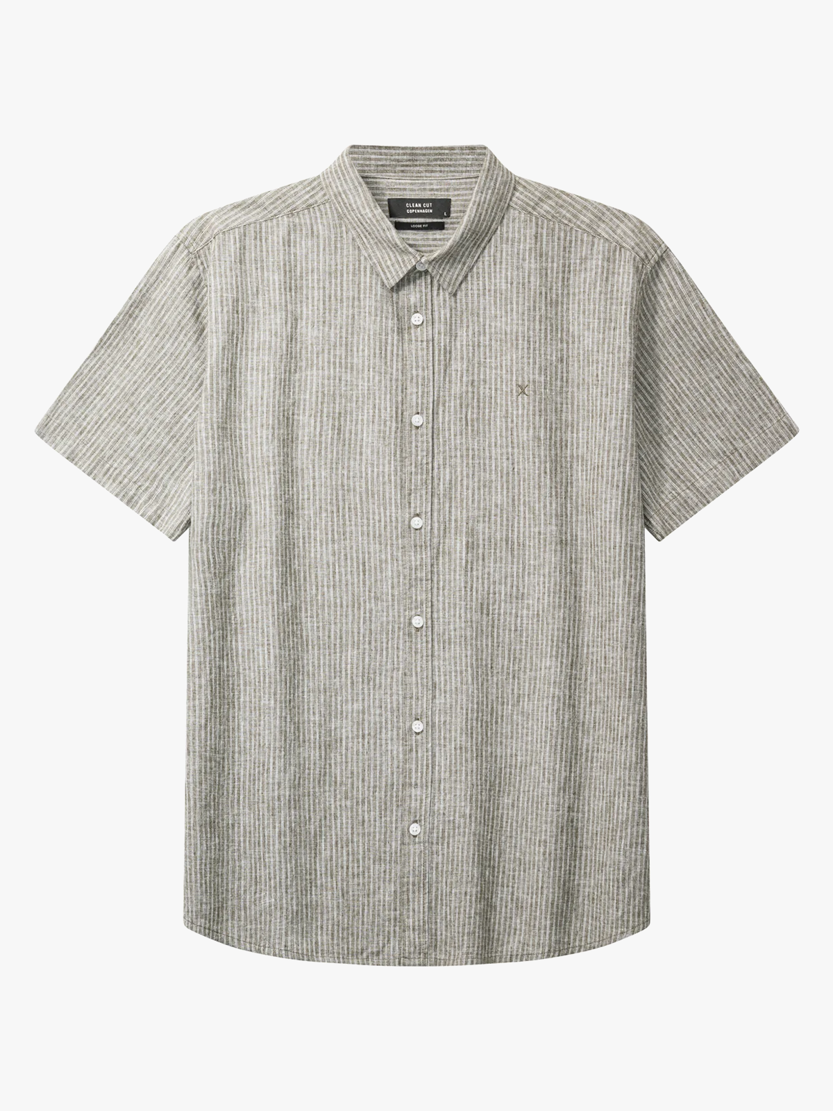CLEAN CUT COPENHAGEN Luca Striped Short Sleeve Shirt Army / White