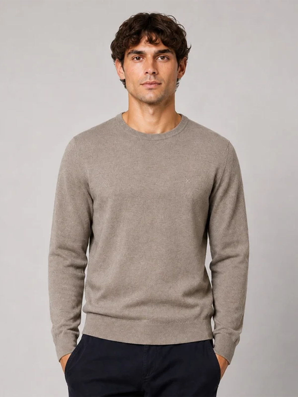 Clean Cut Copenhagen Merino Crewneck Knit Dark Beige Melange