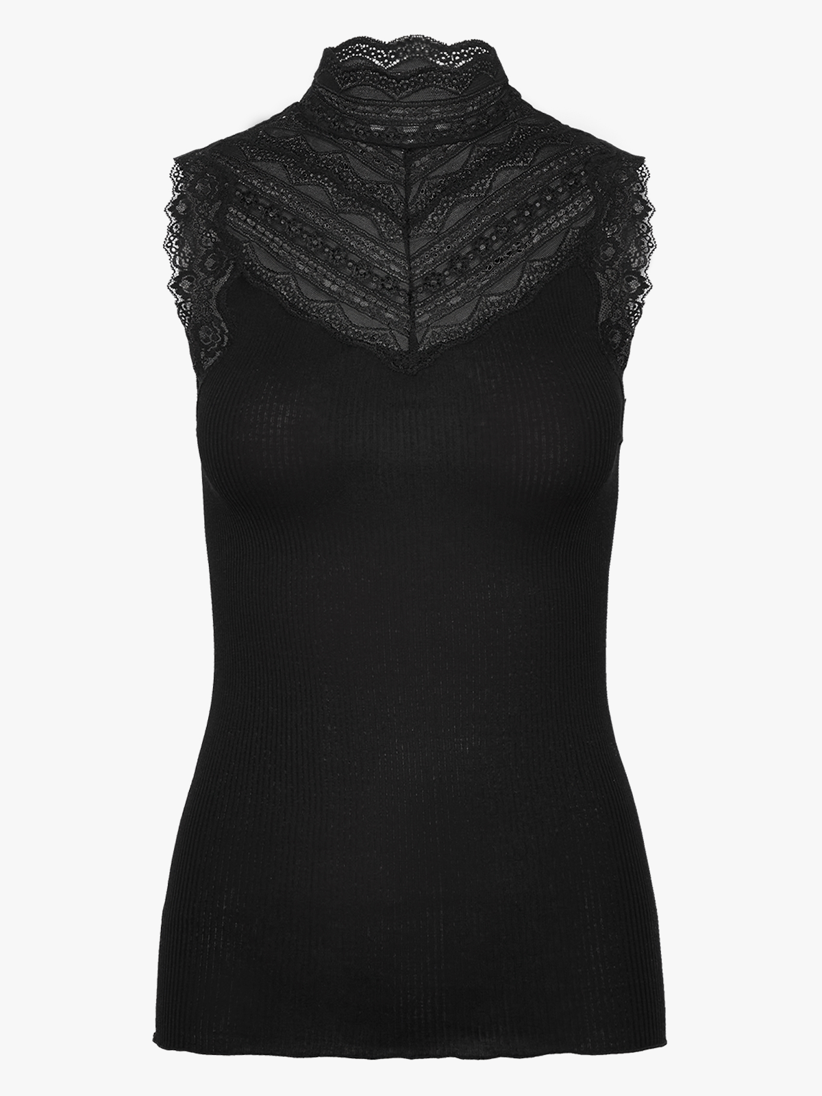 Rosemunde Benita Silk SL Turtleneck Lace Top Black