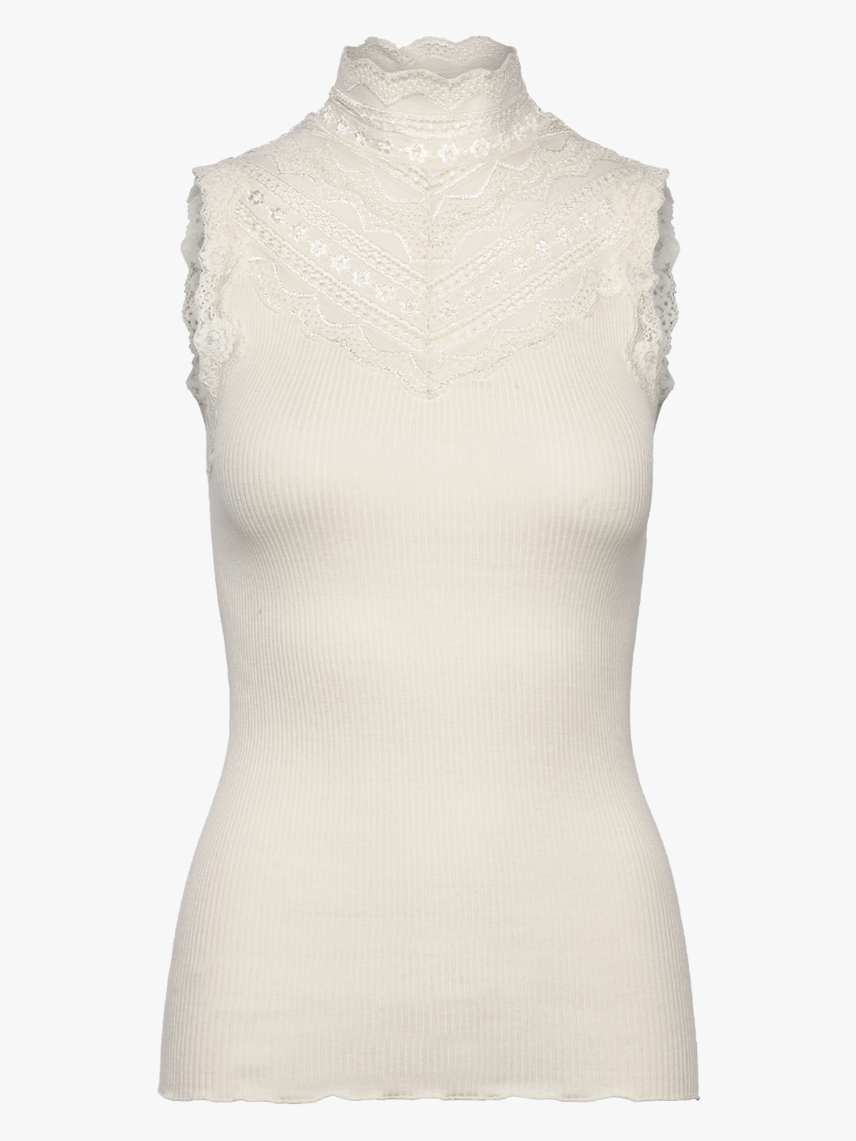 Rosemunde Benita Silk SL Turtleneck Lace Top Ivory